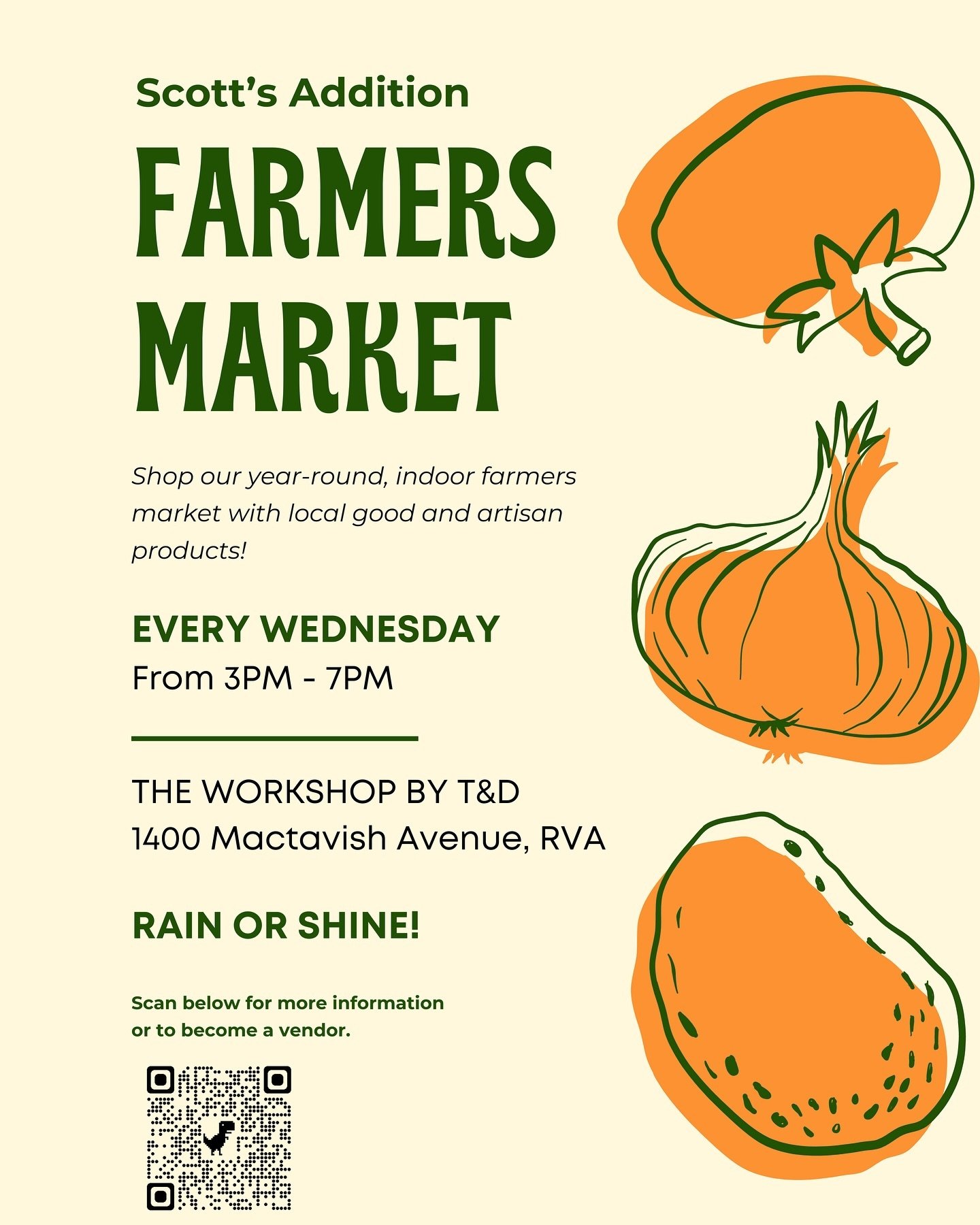 We are so very excited to start this on Wednesday May 8th! Looking forward to being a staple in the neighborhood and bringing in locally produced goods and artisans. 

#notyouraverageevents #scottsadditionfarmersmarket