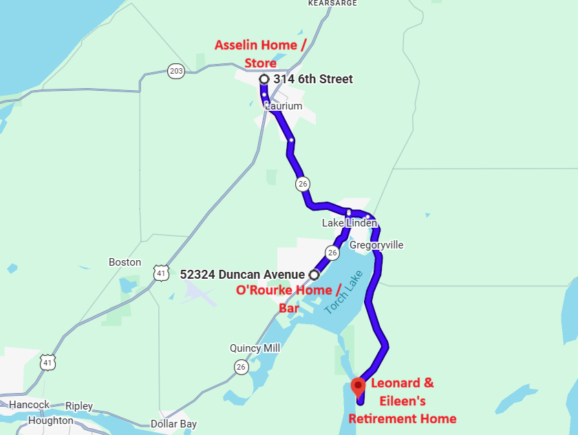 Map identifying locations of family homes in Houghton County, Michigan