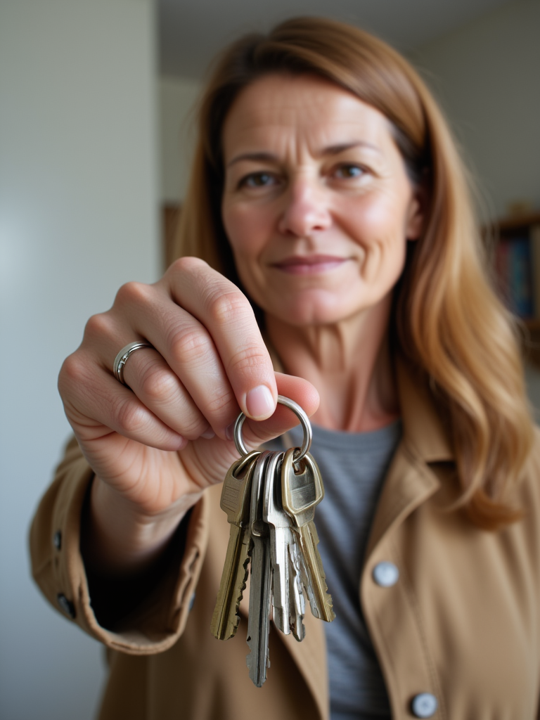 A woman handing over a set of keys