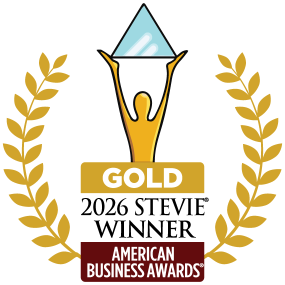Gold American Business Awards trophy with a laurel wreath design.
