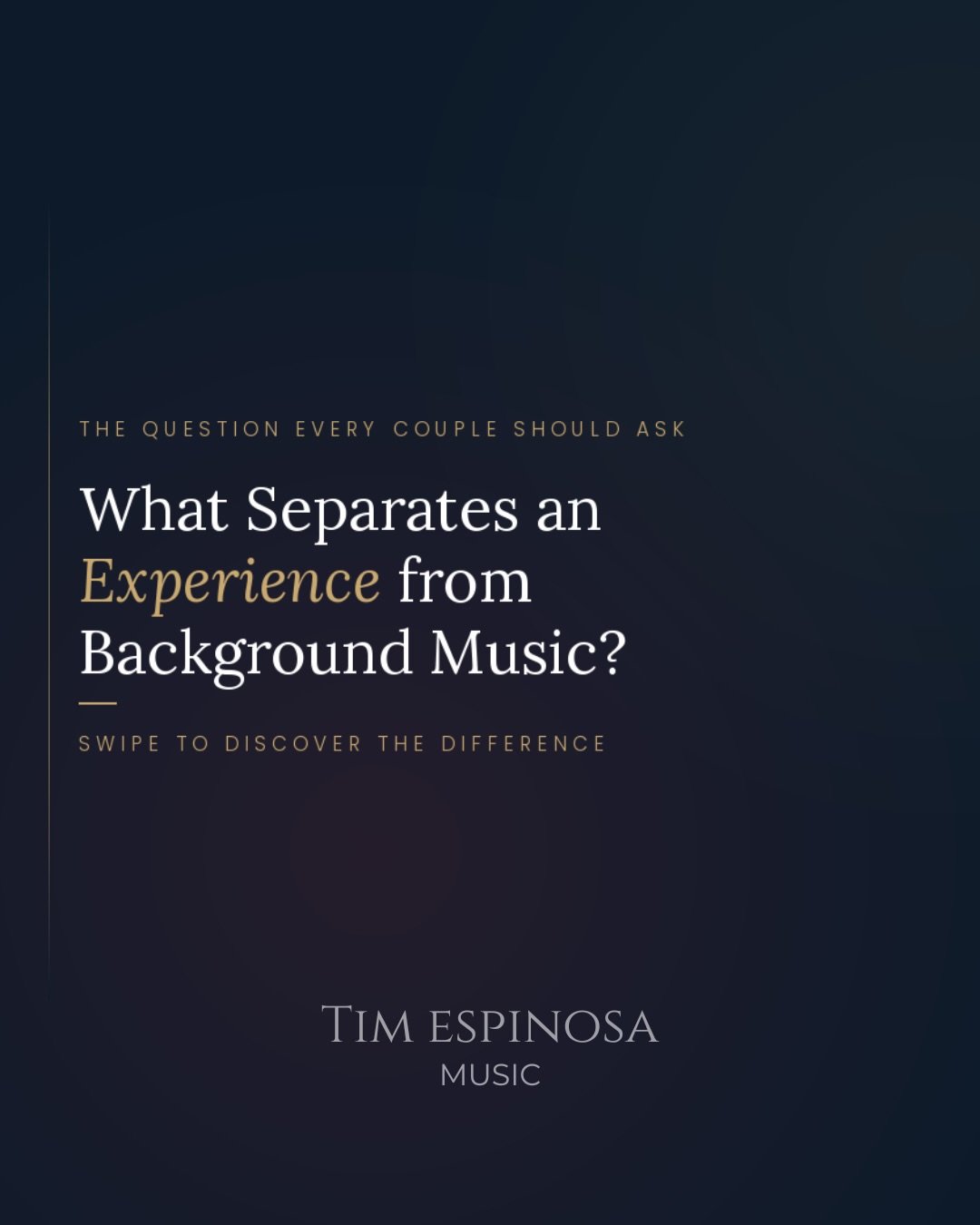 Most couples book live music. Few book experience.

The difference isn&rsquo;t the instrument - it&rsquo;s the musician who reads the room, curates every moment, and makes your day feel like it was always meant to sound this way.

Swipe to see what s
