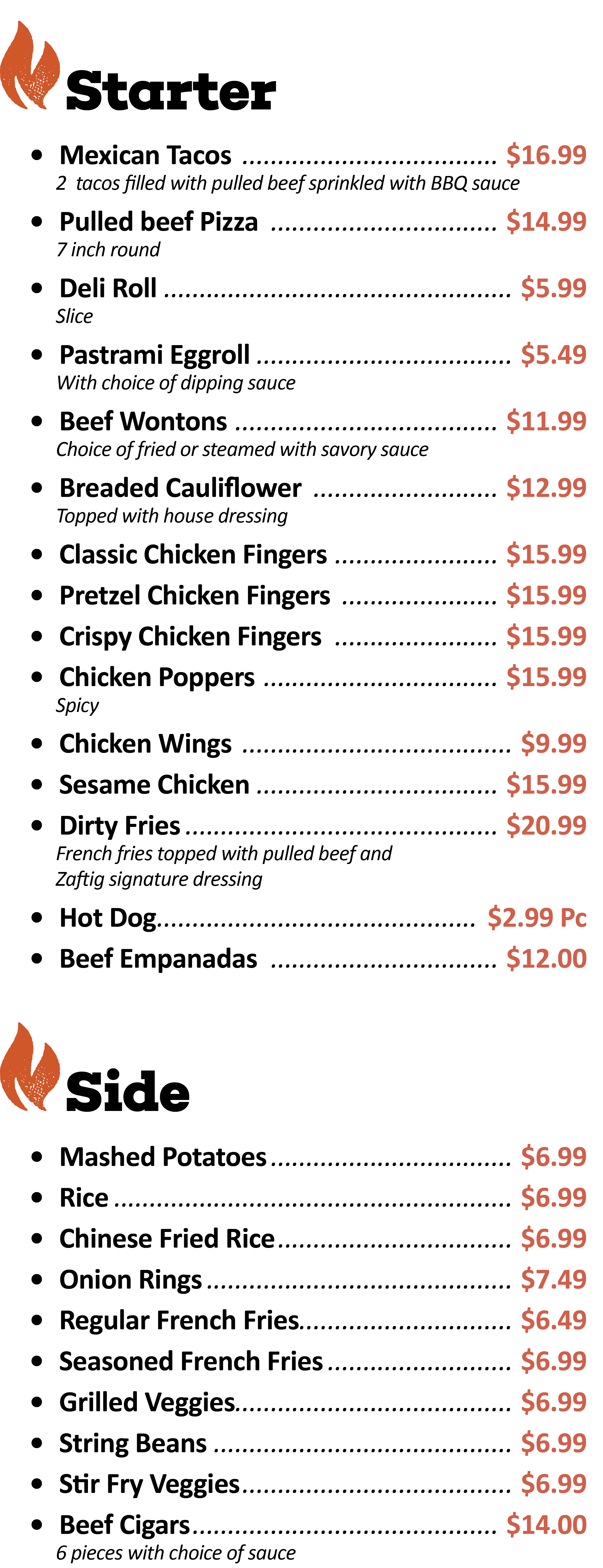 MENU — Zaftig Restaurant & Takeout