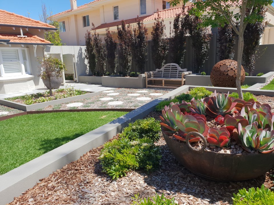 AFTER: Full design: semi formal with contemporary twist. Install by Think Green Landscapes