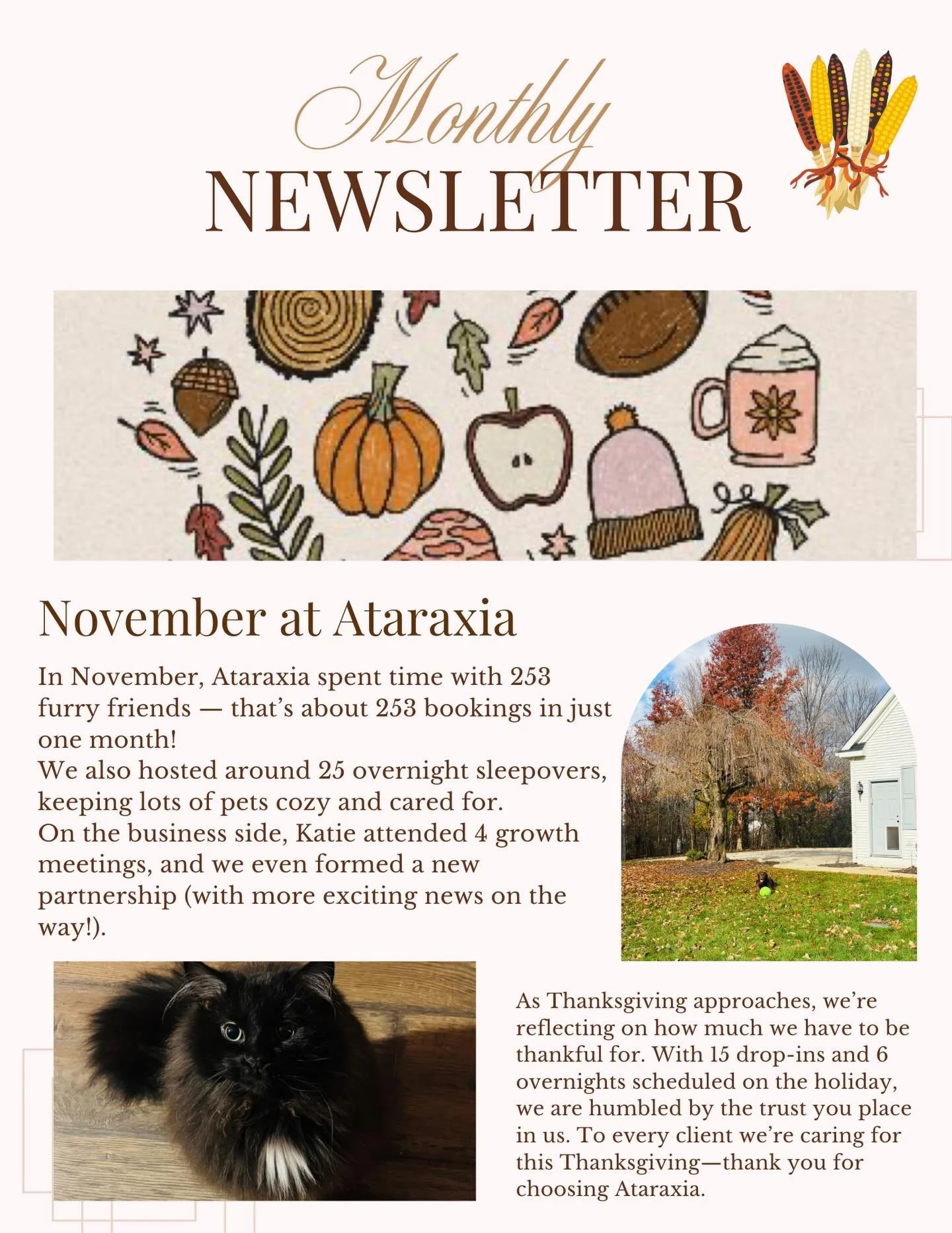 ✨ Our Monthly Newsletter is Here! ✨

Please scroll through to see what we&rsquo;ve been up to this month &mdash; including Thanksgiving updates, holiday availability, and some exciting news.

📅 Christmas Eve &amp; Christmas Day bookings are official