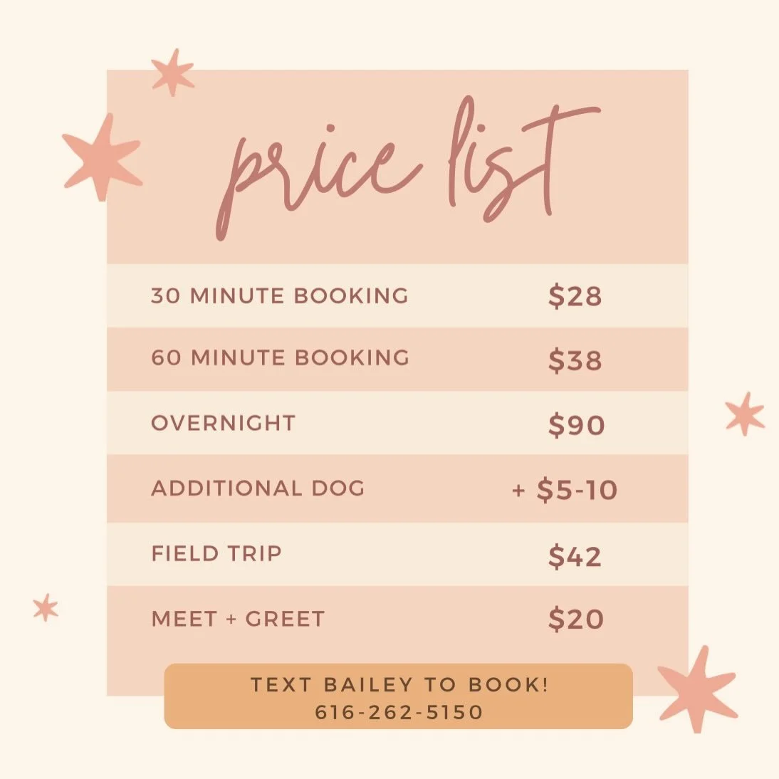As we head into the New Year, we are feeling SO grateful for everything 2025 brought 💌✨

Here are our current prices - going into full effect on January 1st! 

If you currently pay $25.00 for your regular drop in, our rate is going up to $28.00! We 