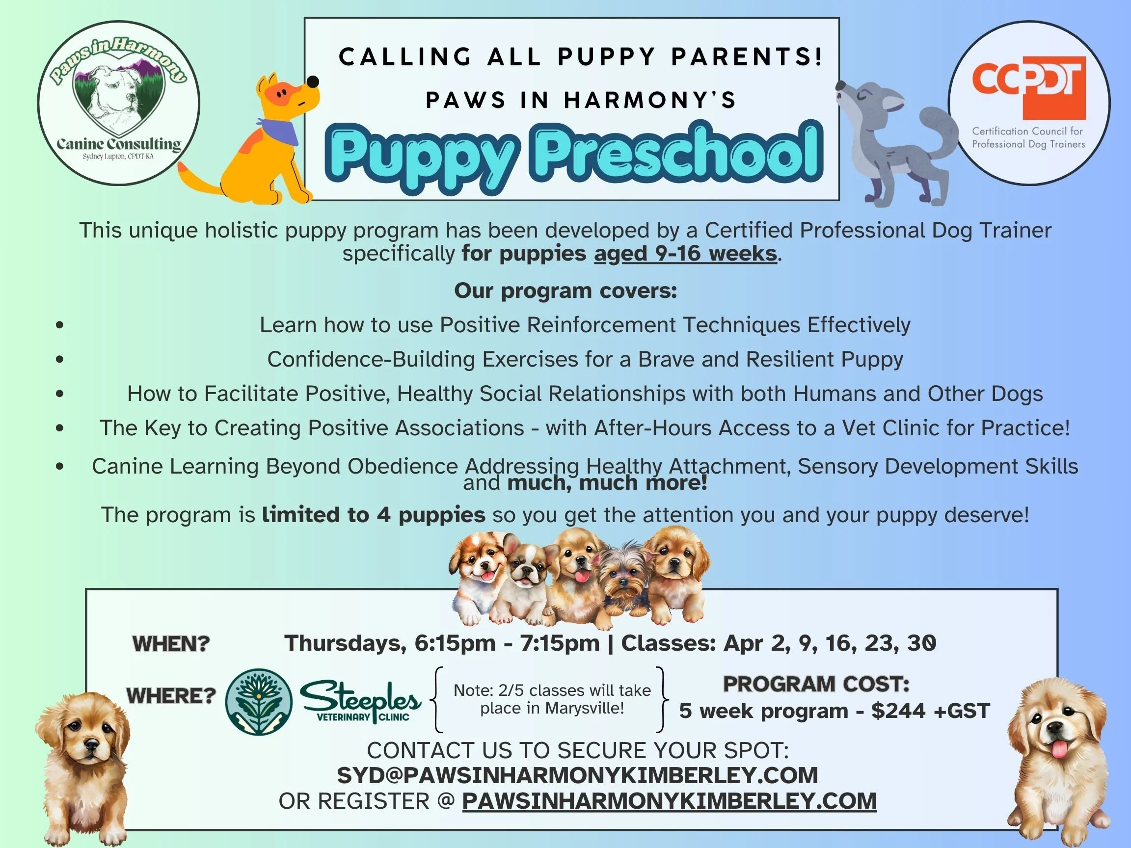 puppy class preschool cranbrook kimberley