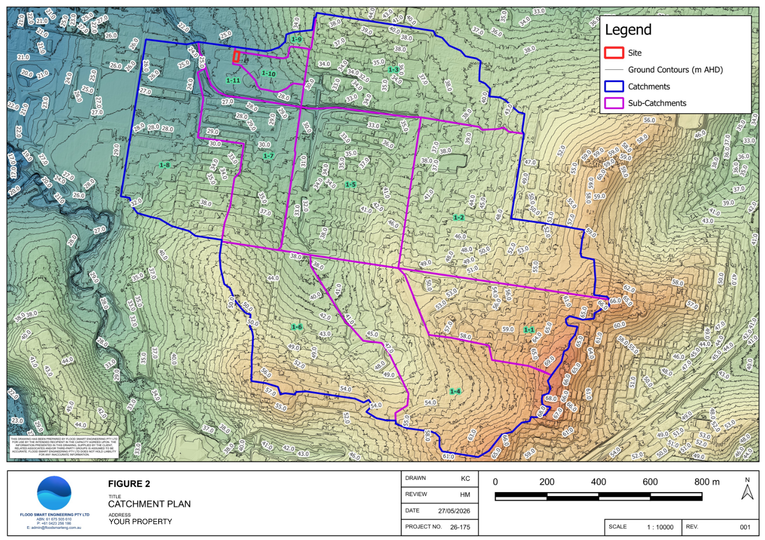 TUFLOW hydraulic model catchment plan showing catchment boundaries.