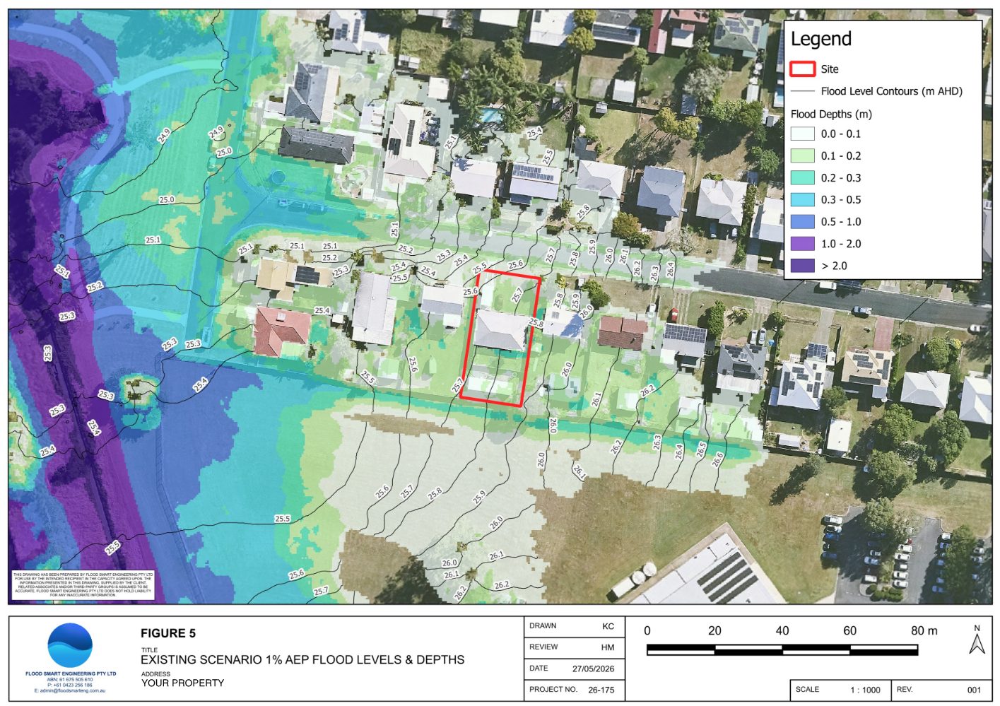 TUFLOW hydraulic model flood depth mapping results