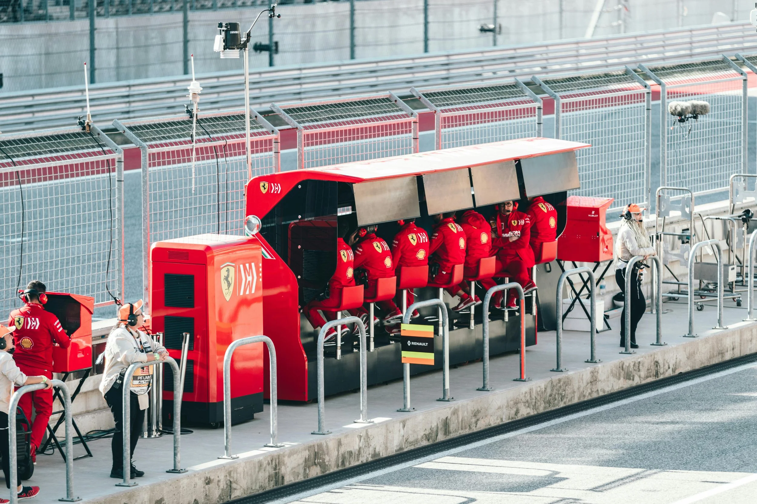 Formula 1 pit wall team monitoring the race during a grand prix weekend