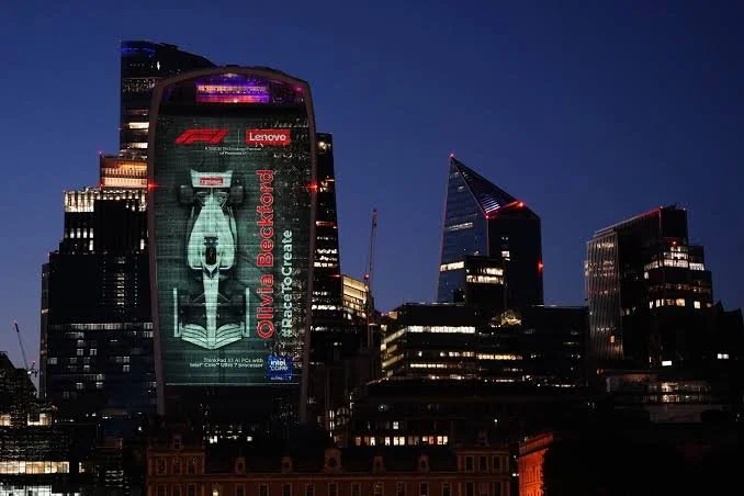 Lenovo and Formula 1 AI Race to Create projection on London's Fenchurch Building