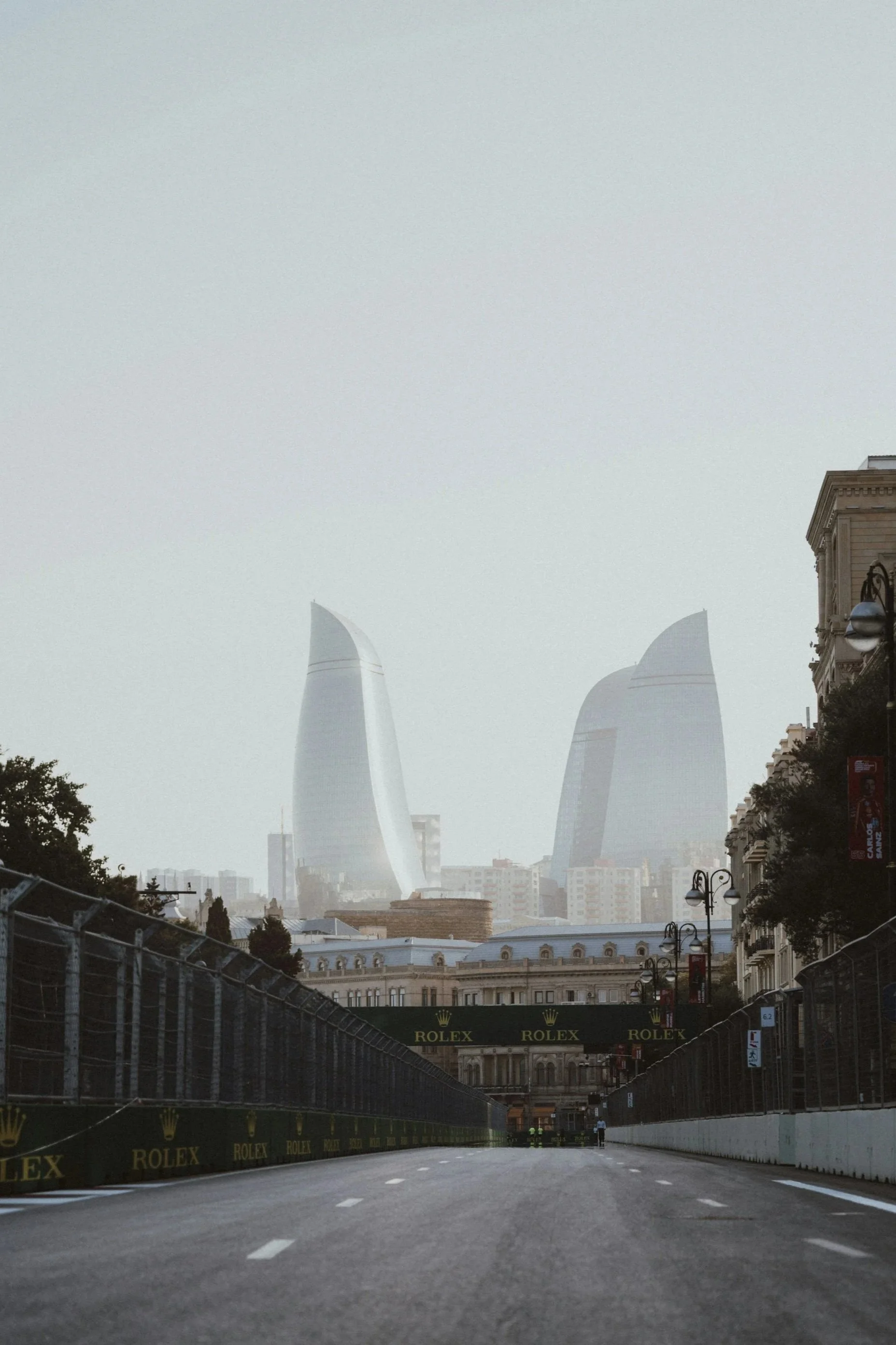 Formula 1 street circuit host city skyline during a grand prix weekend