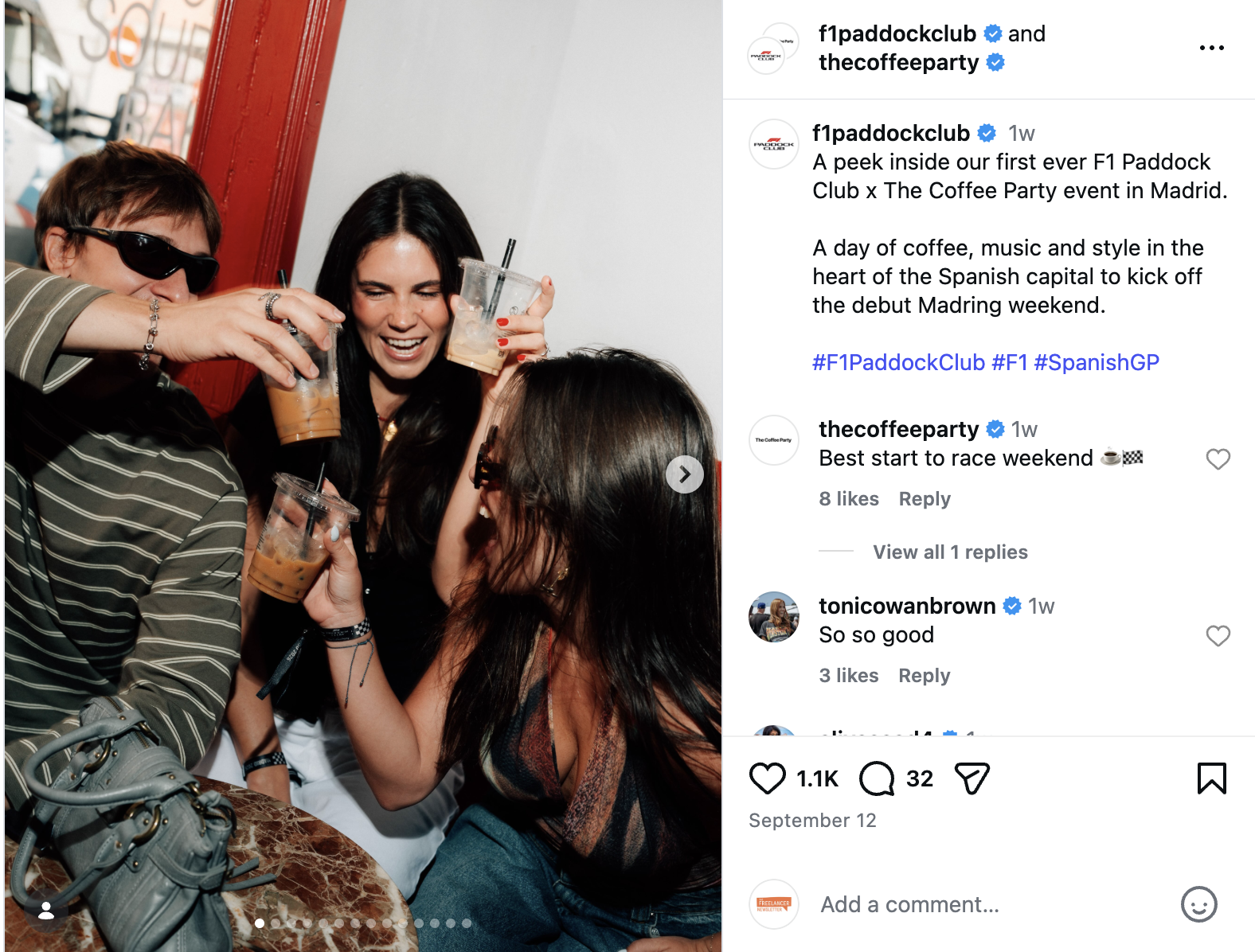 Guests at the F1 Paddock Club and The Coffee Party race-week event in Madrid