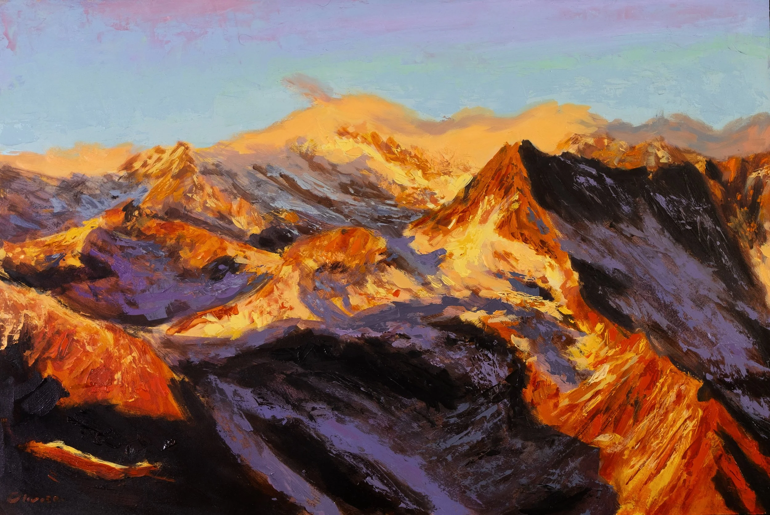 "Picchi arancioni" - 40x60 cm - huile et acrylique sur bois