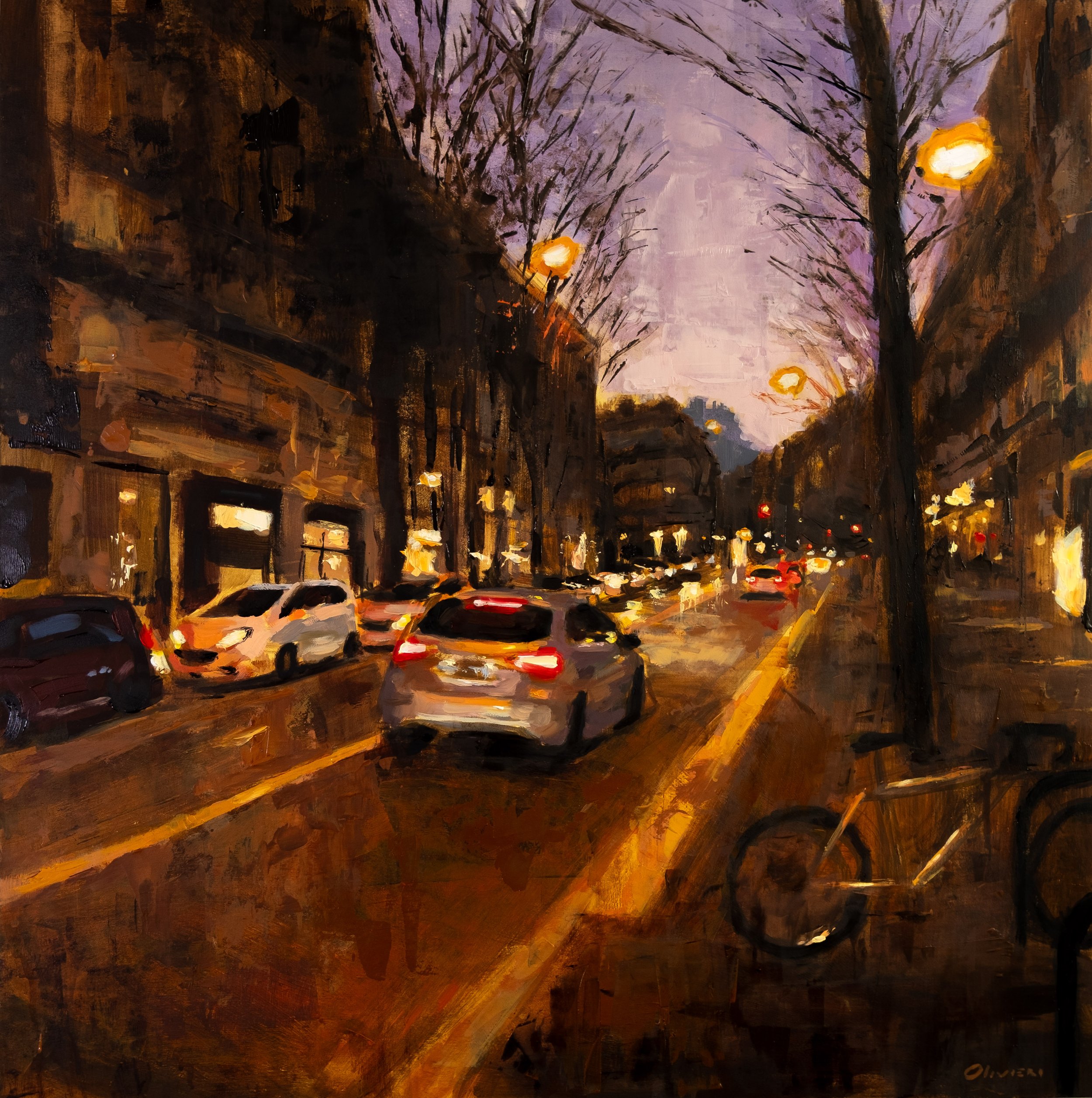 "Balade solitaire, boulevard Gambetta" - 60x59,5 cm - huile et acrylique sur bois