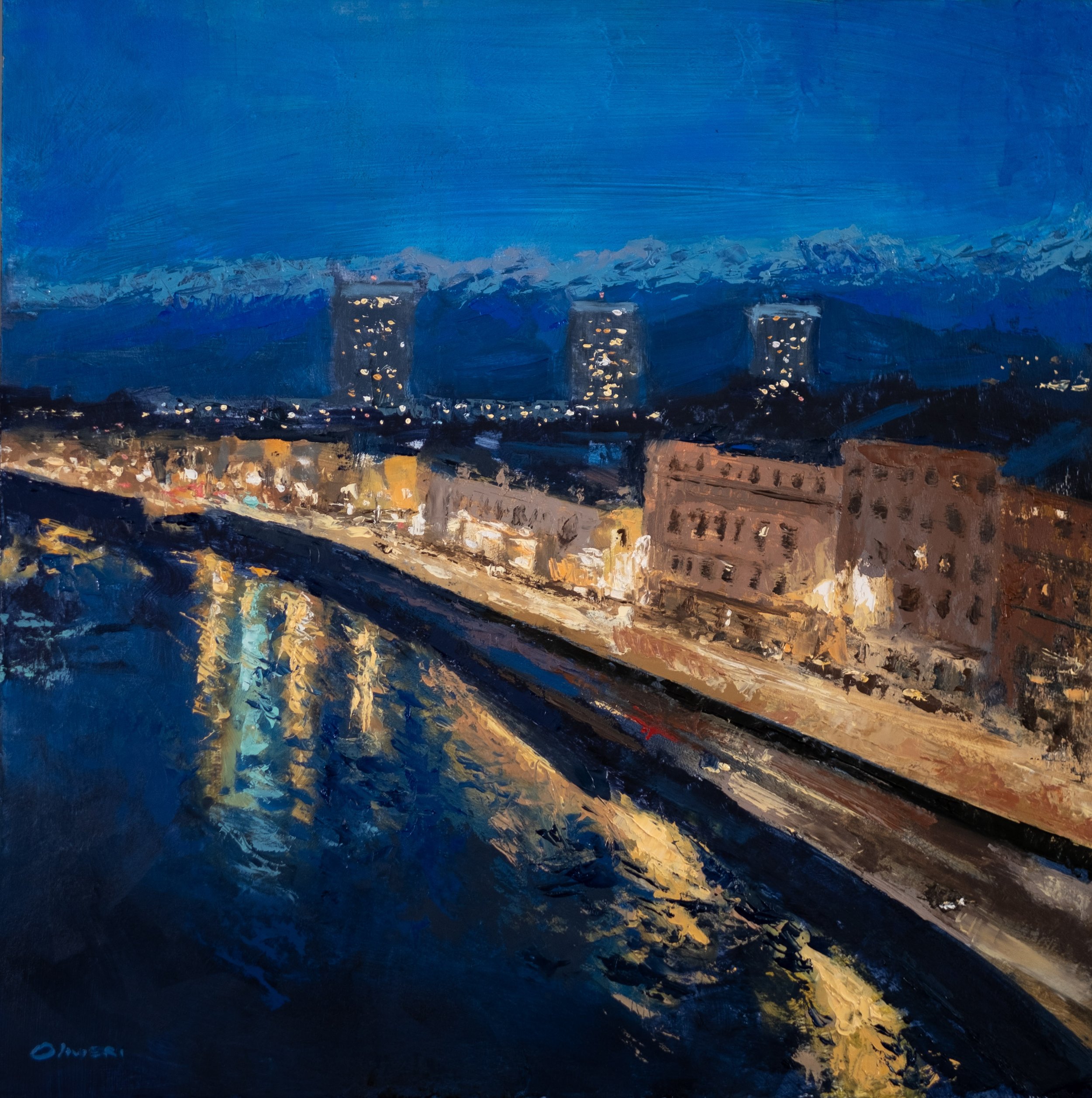 "Les trois tours" 50x50 cm - huile sur bois