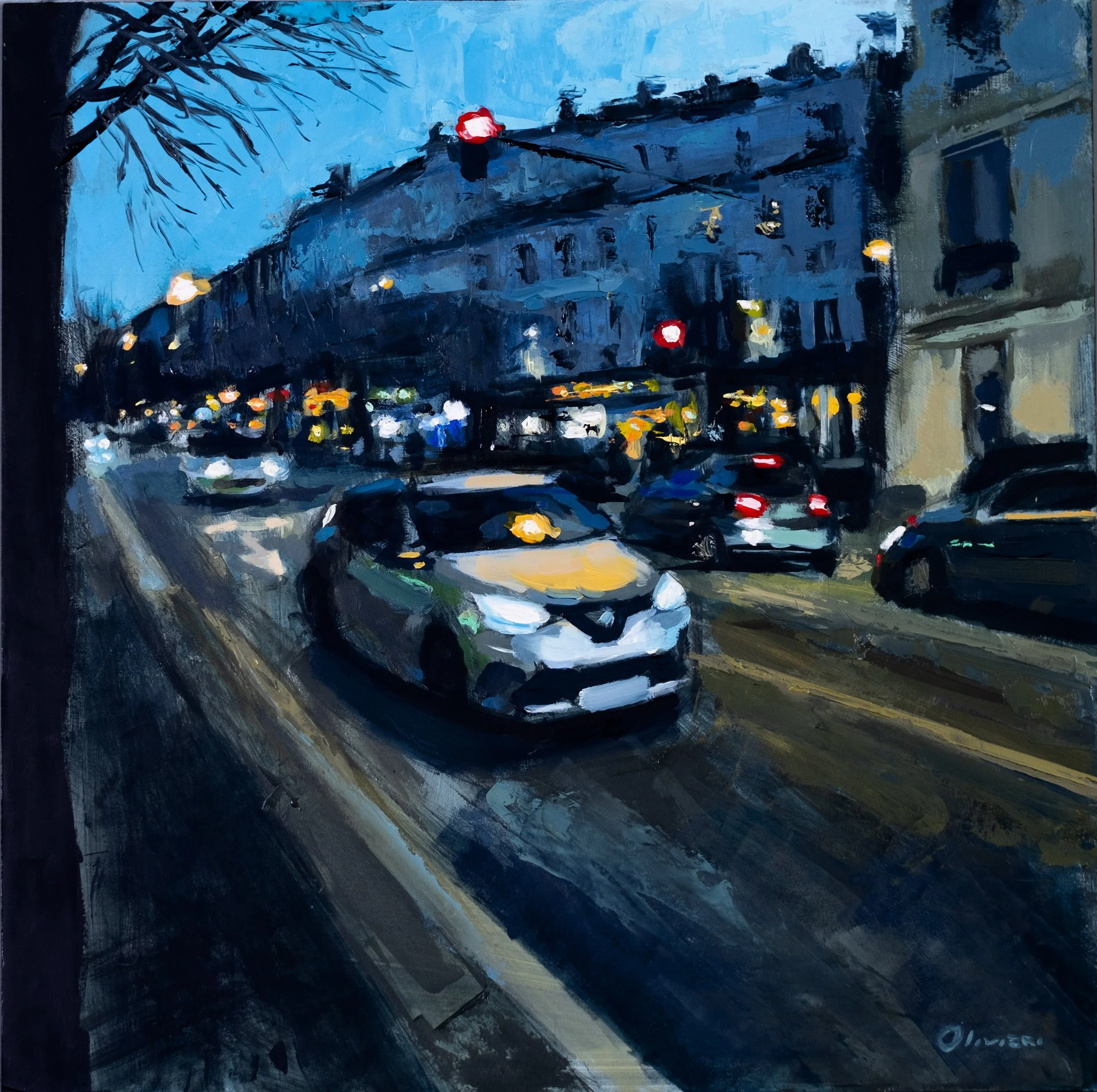 "Boulevard Gambetta en bleu" - 40x40 cm - huile et acrylique sur bois