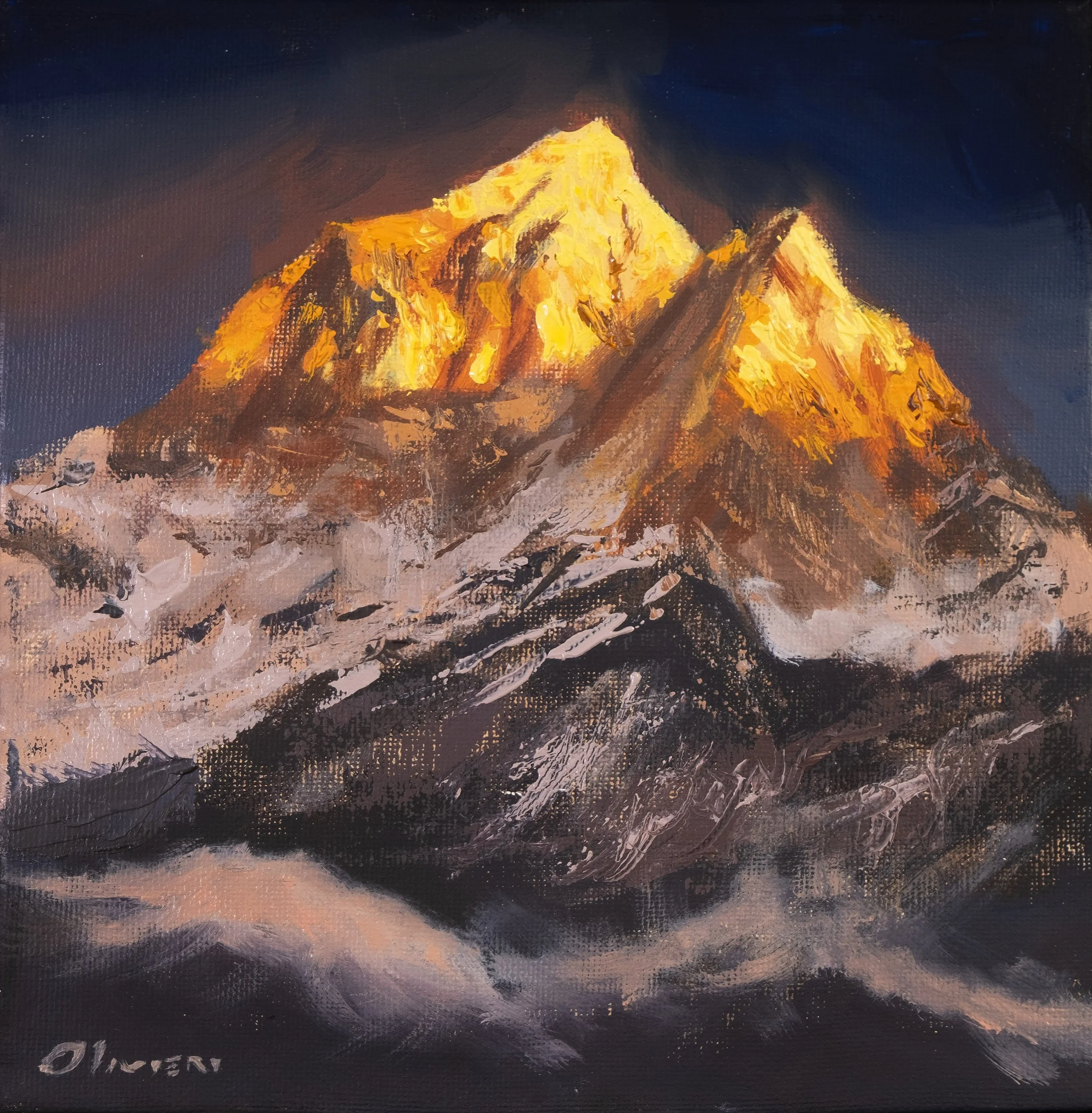 "Cimes incandescentes" - 20x20 cm - huile et acrylique sur toile