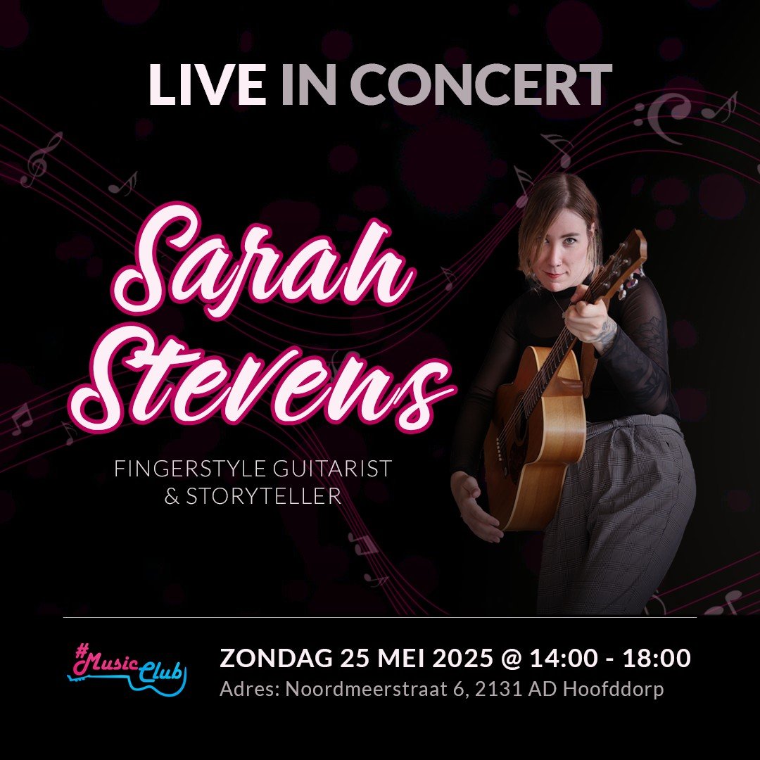 Just a reminder: my gig at Music Club Hoofddorp is approaching.
Mark your calendar for Sunday, May 25th at 14:00. The afternoon will feature melodic fingerstyle guitar, personal stories, and a warm atmosphere. I look forward to sharing my music.
If
