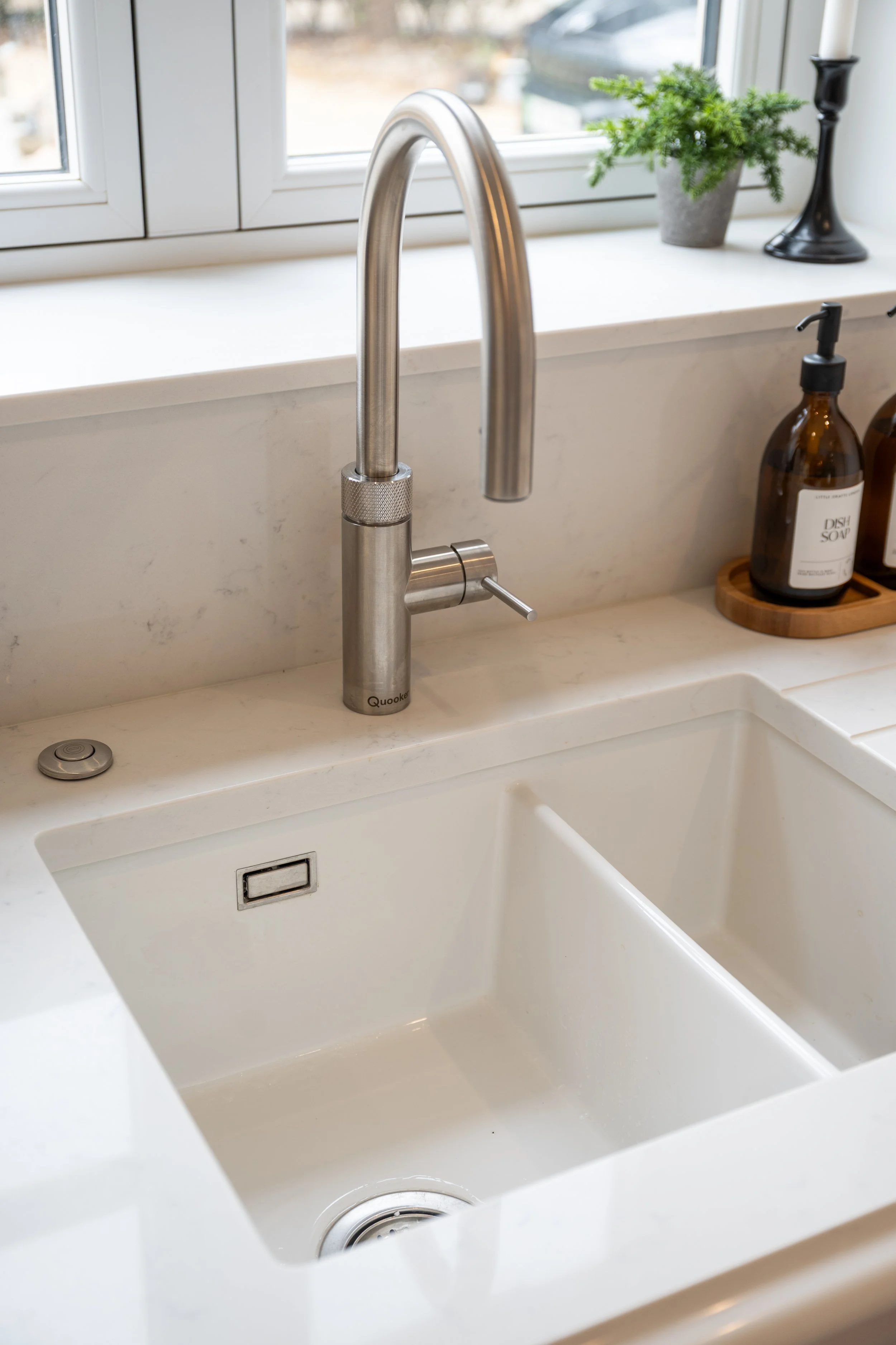 Quooker tap and Blanco sink set into the quartz worktop
