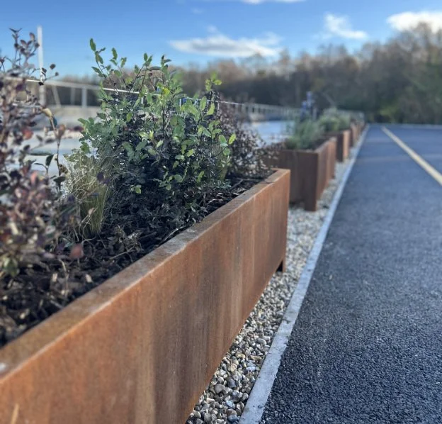 corten steel planters commercial install.jpg