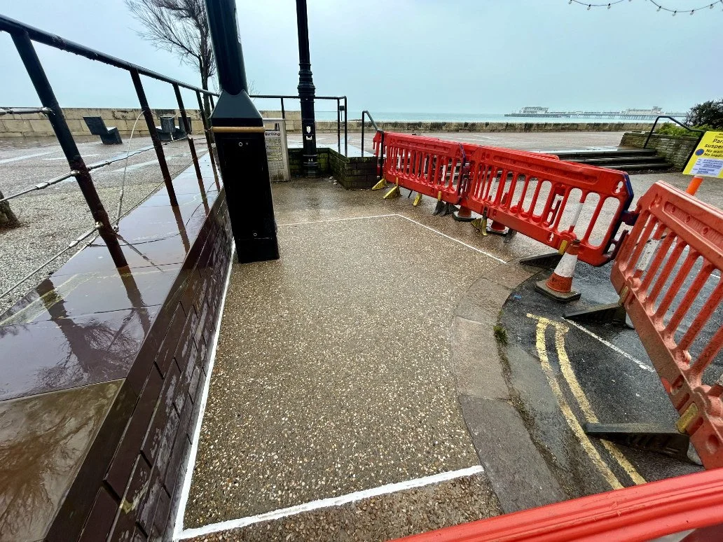 Exposed aggregate concrete on Worthing Promenade