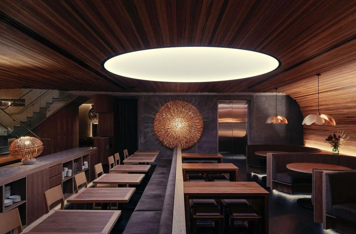 Restaurant Large Round Circle Shape Custom Bespoke LED Lighting Stretch Diffuser Ceiling