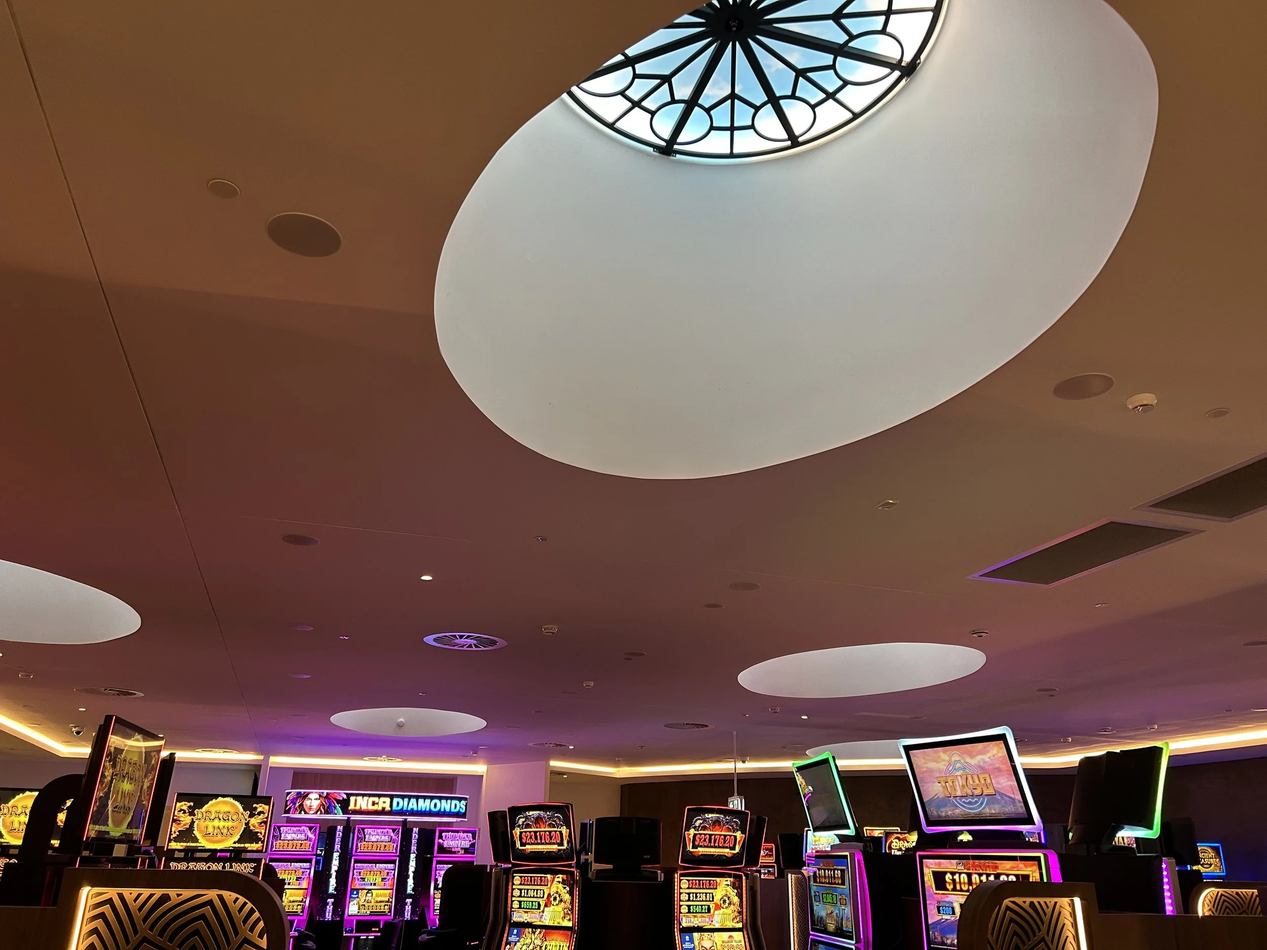 Leagues Club Printed Graphic Round Circle Shape Oval POD Custom Bespoke LED Lighting Stretch Diffuser Ceiling