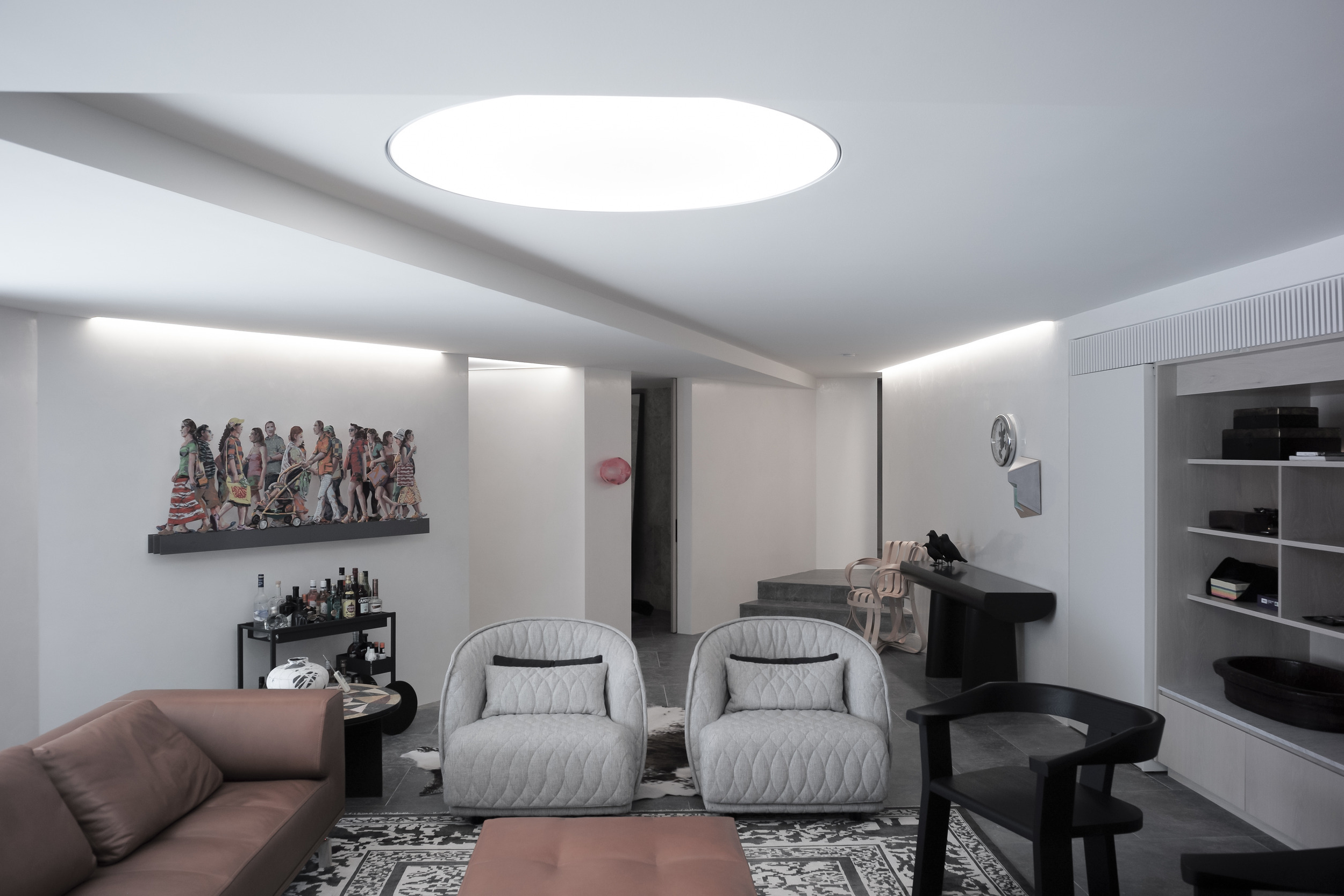 Living Room Large Round Circle Shape Custom Bespoke LED Lighting Stretch Diffuser Ceiling