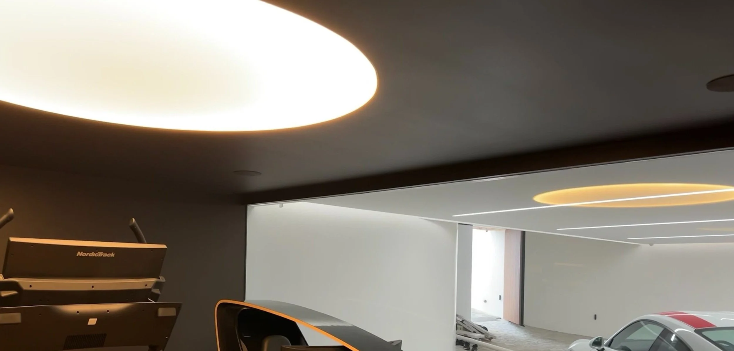 Gym Room Large Round Circle Shape Custom Bespoke LED Lighting Stretch Diffuser Ceiling