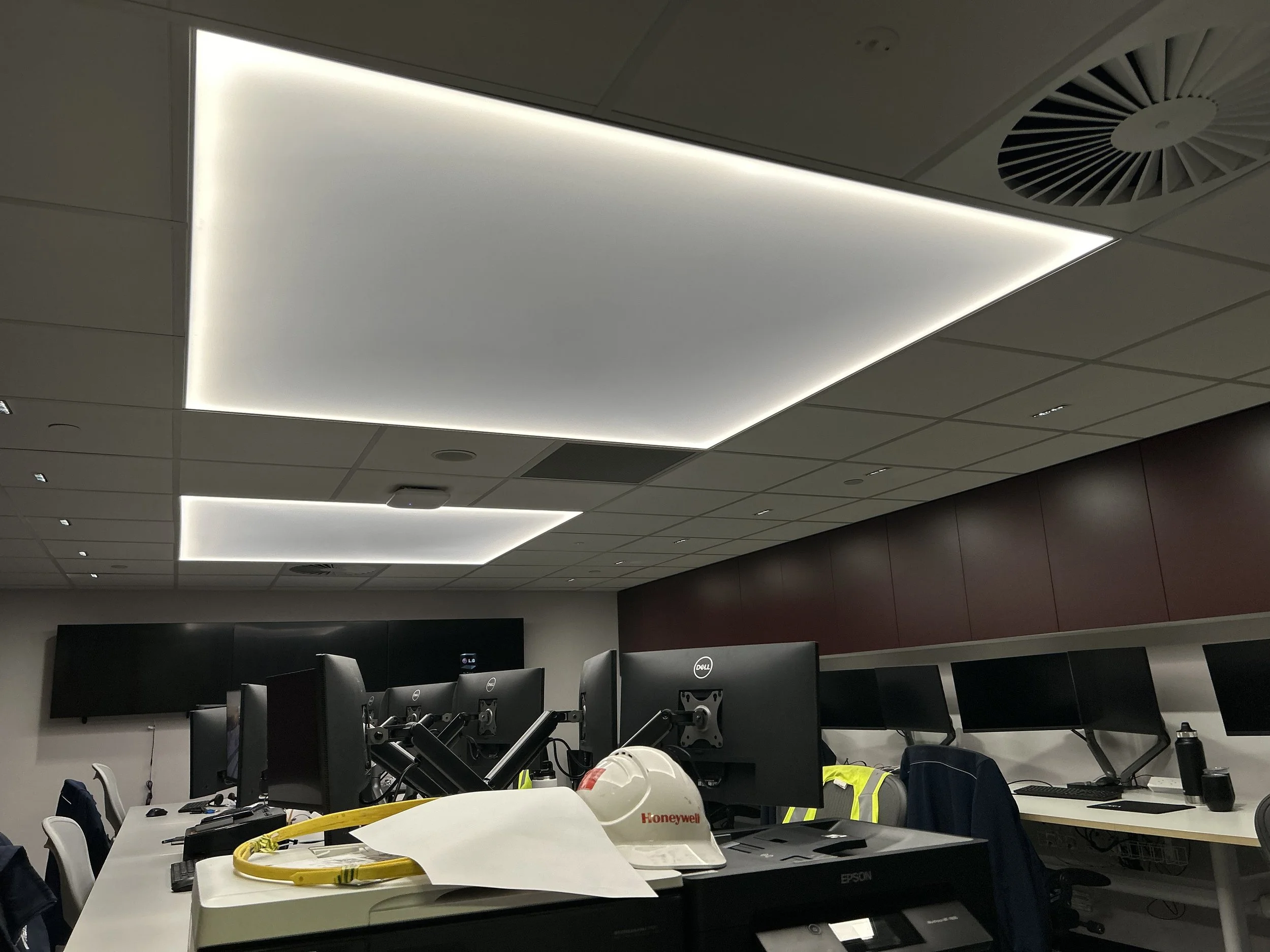Office Large Rectangle Shape Custom Bespoke LED Lighting Stretch Diffuser Grid Ceiling