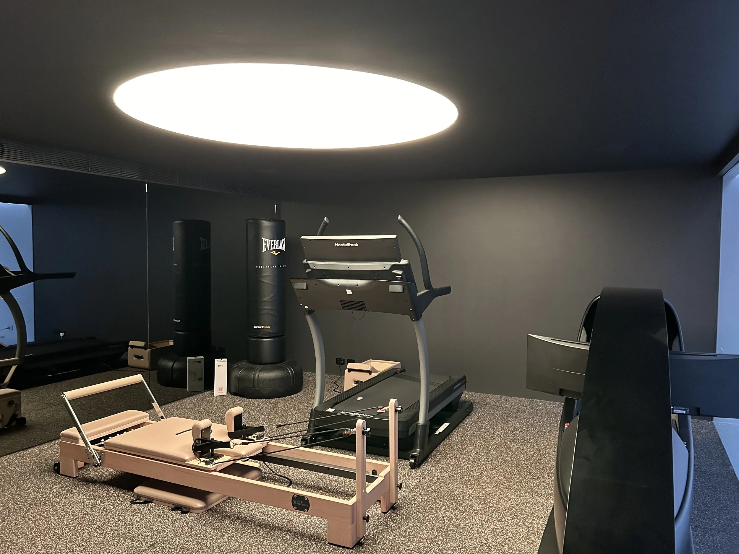 Gym Room Large Round Circle Shape Custom Bespoke LED Lighting Stretch Diffuser Ceiling