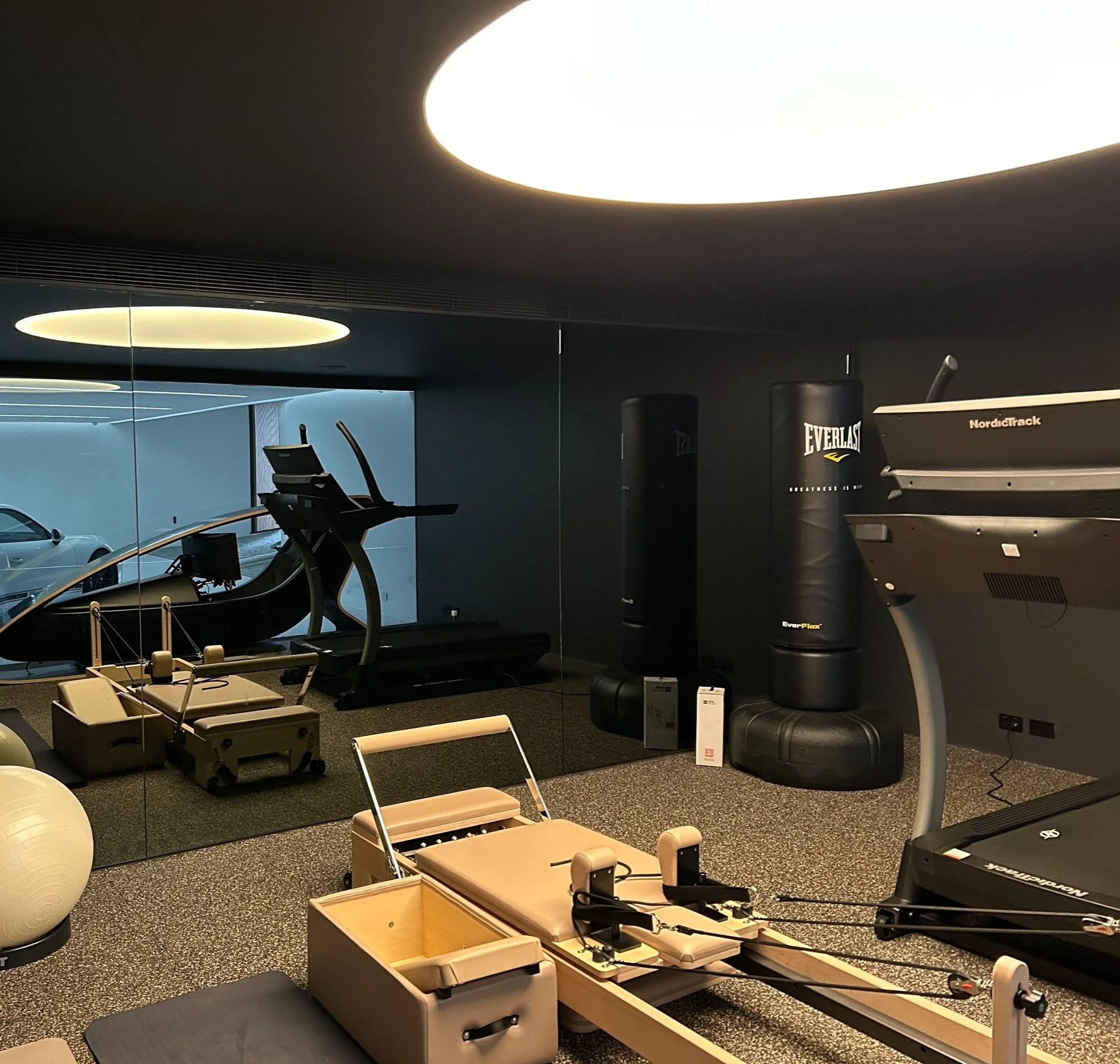 Gym Room Large Round Circle Shape Custom Bespoke LED Lighting Stretch Diffuser Ceiling