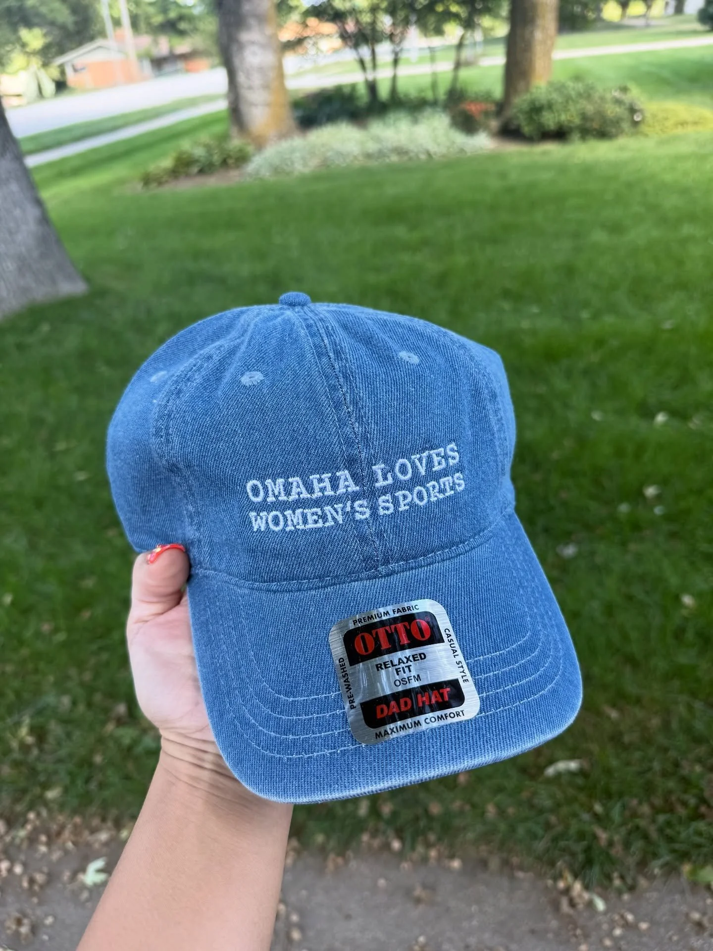 Denim hats are forever a wardrobe staple and bring something a lil different than a regular dad hat. @setthebaromaha put their iconic &ldquo;Omaha loves womens sports&rdquo; on this one! You can purchase it at their location and support women owned b