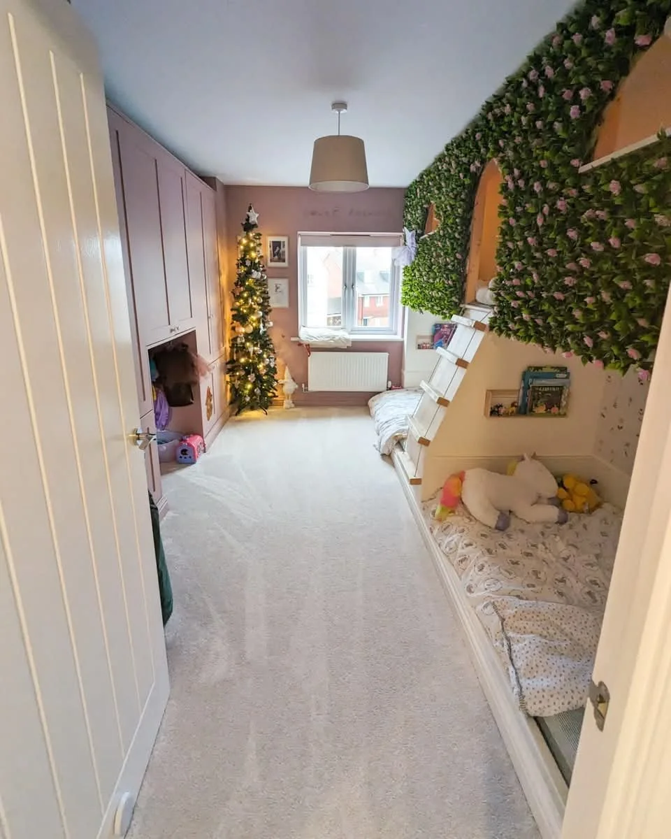 Wardrobes and treehouse bed with storage