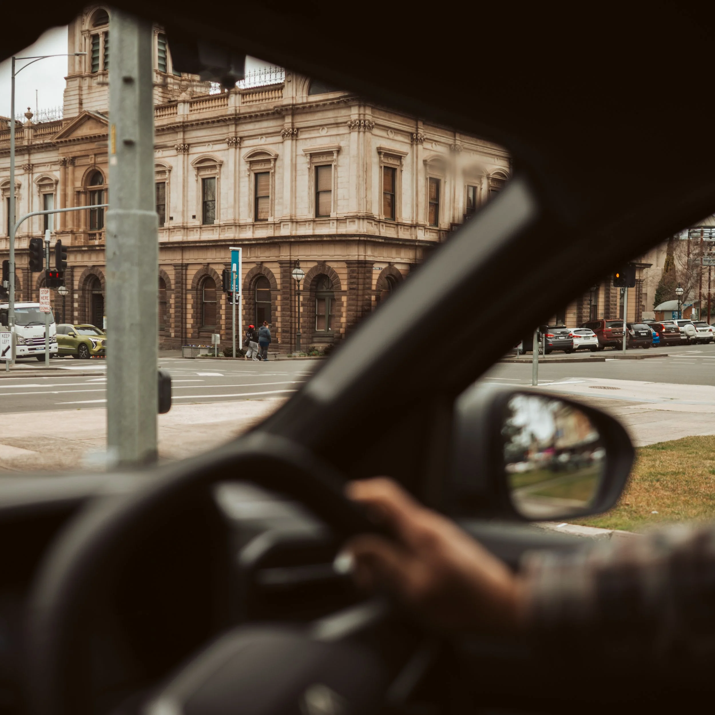  Driving past historic architecture in Ballarat on a road trip through regional Victoria. 