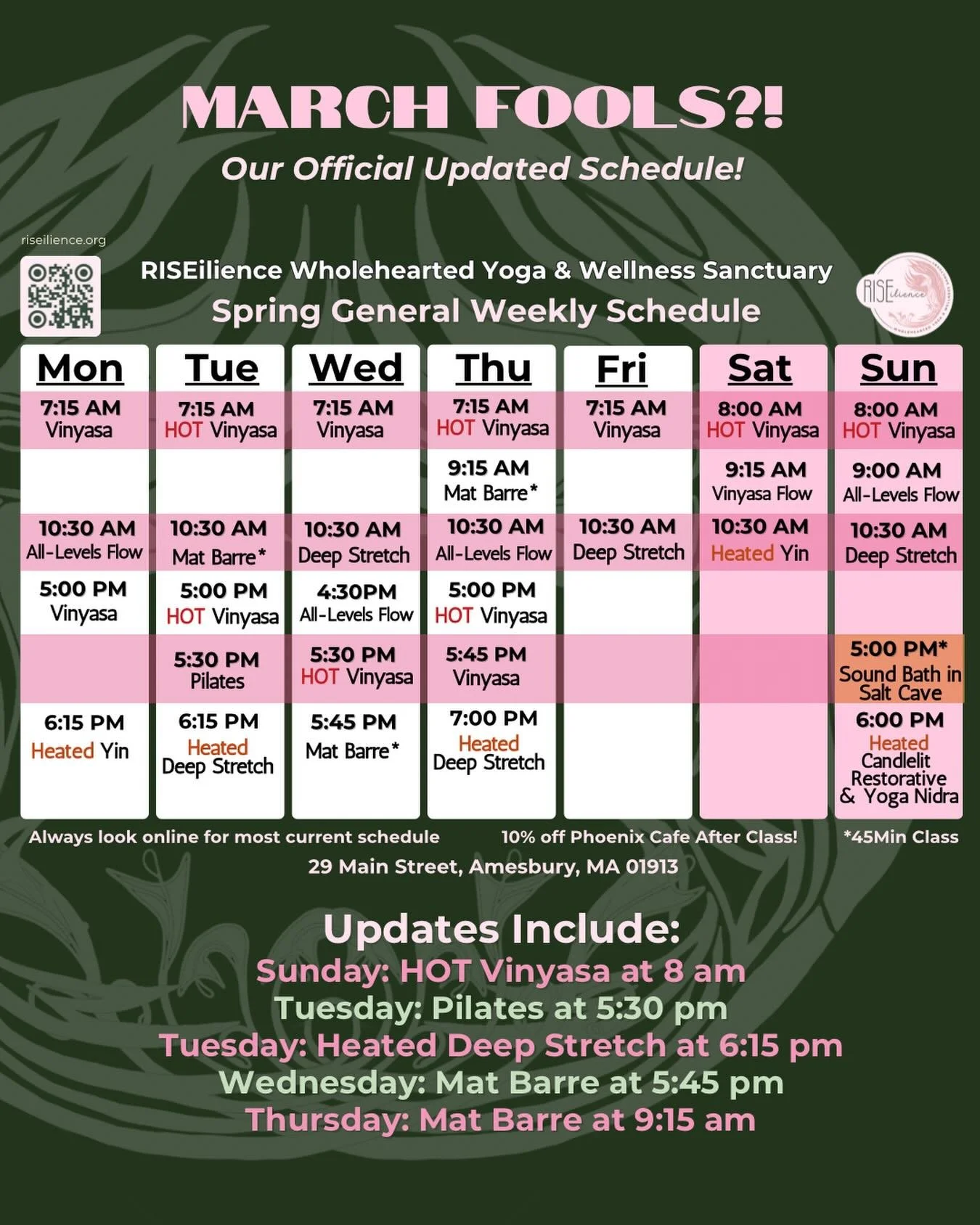 We&rsquo;re excited to release our new updated schedule starting this week. We hope it provides more flexibility and a chance to try all of the classes! 
We are always open to feedback on how to make your class experience and schedule better. 
See yo