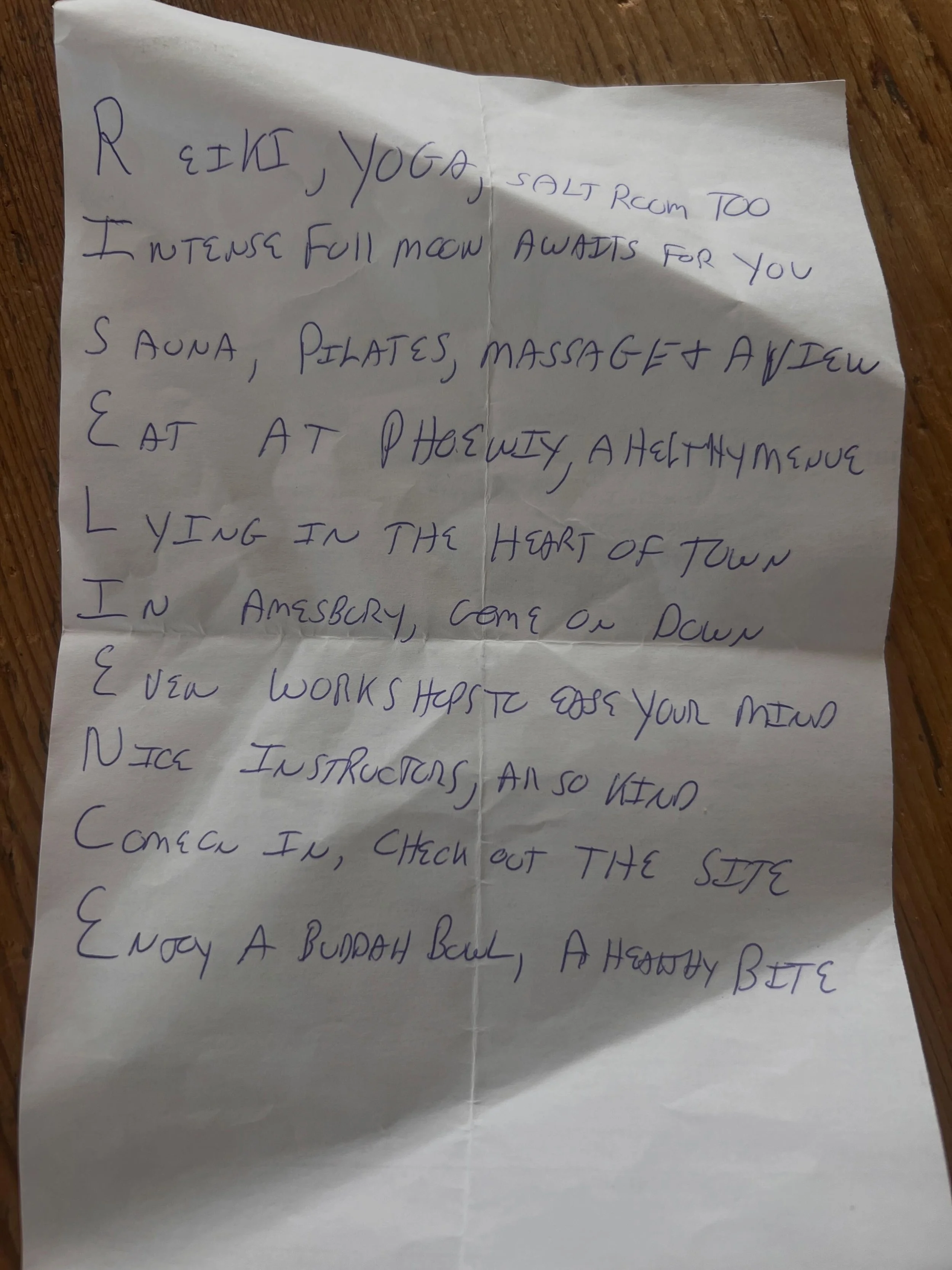 This is Community! This poem was written by a sweet gentleman in his 70&rsquo;s who has been attending regular Group Reiki, yoga here and there, frequent smoothie drinker, and master puzzler for almost a year. He handed this to me last week before he
