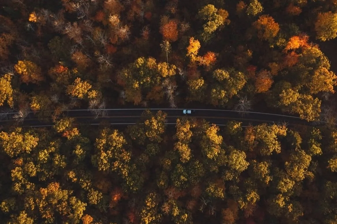 Car driving down M26 in the fall