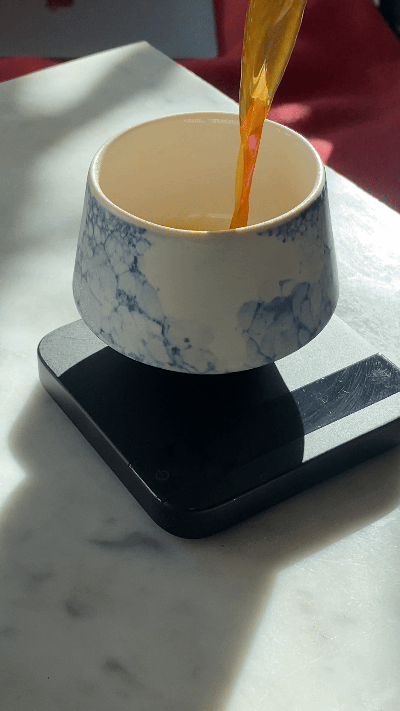 Single origin light roast coffee poured into a MK studio cup made in Copenhagen