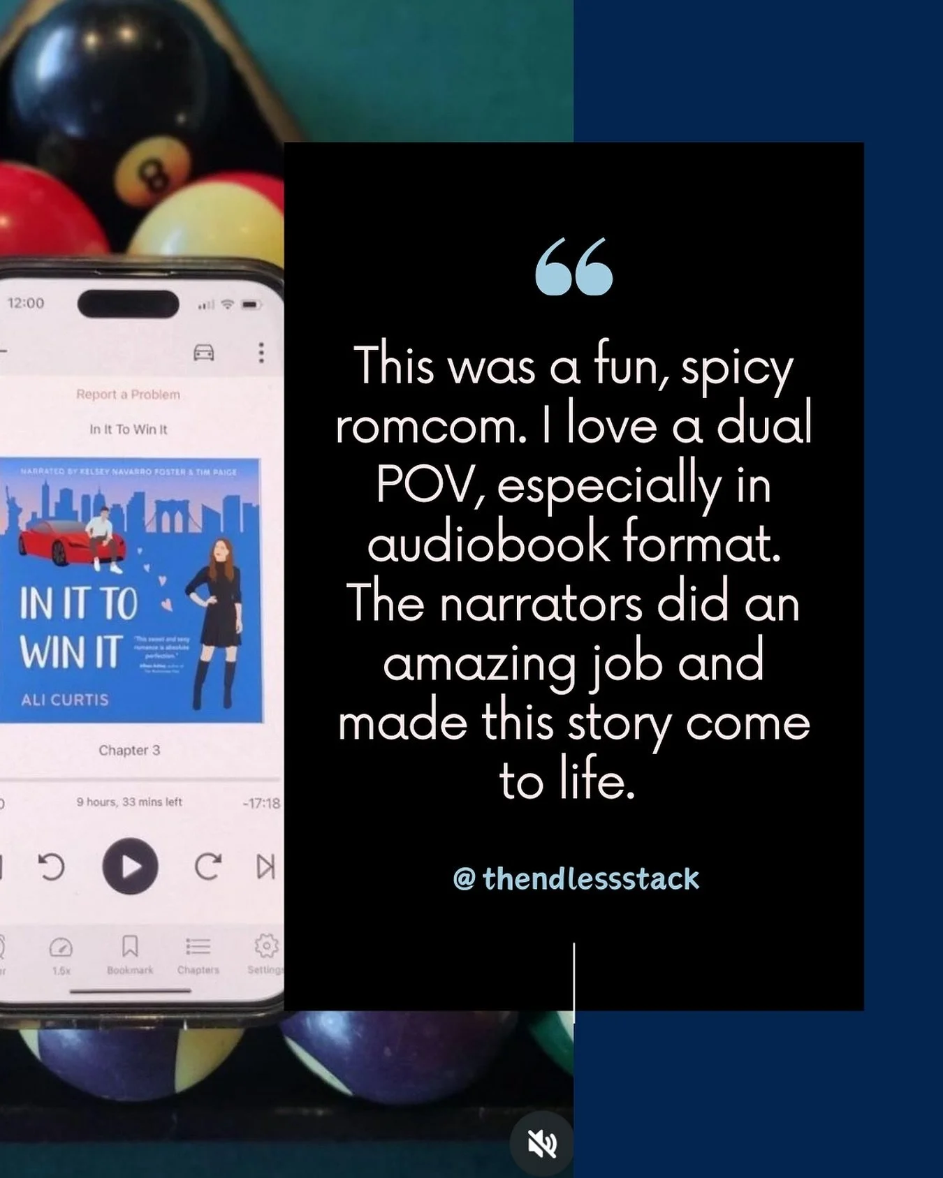 The audiobook reviews are coming in and it&rsquo;s true @thevoiceoftimpaige and @kelseynavfoster nailed it and are a perfect Matt and Emily. Thanks for the sweet review, @theendlessstack! 

What speed to you listen to audiobooks at?