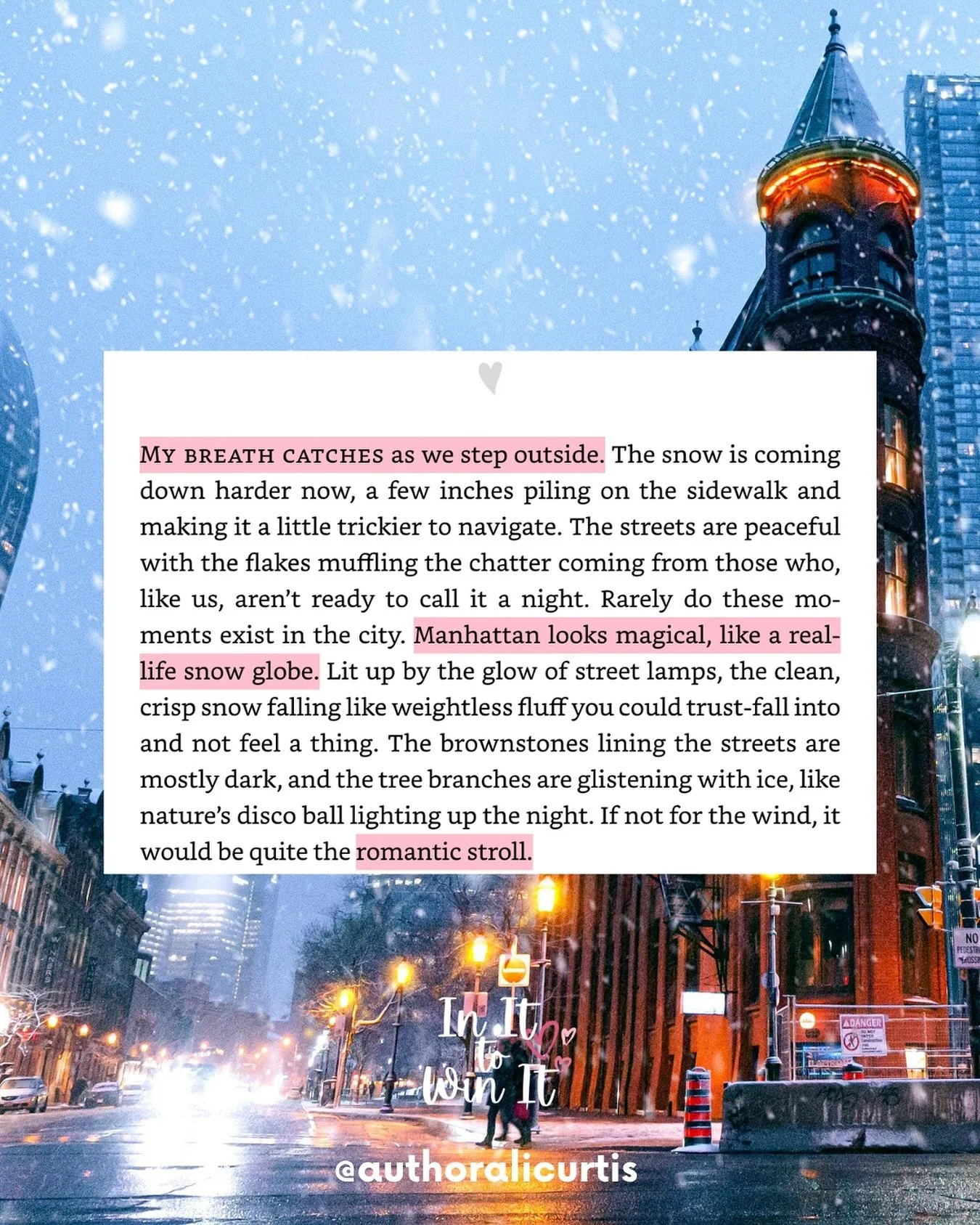 NYC is near and dear to my heart. Even though I&rsquo;m in Florida now, I lived on Long Island and worked in the City for a long time!

What are some of your favorite settings for novels?
