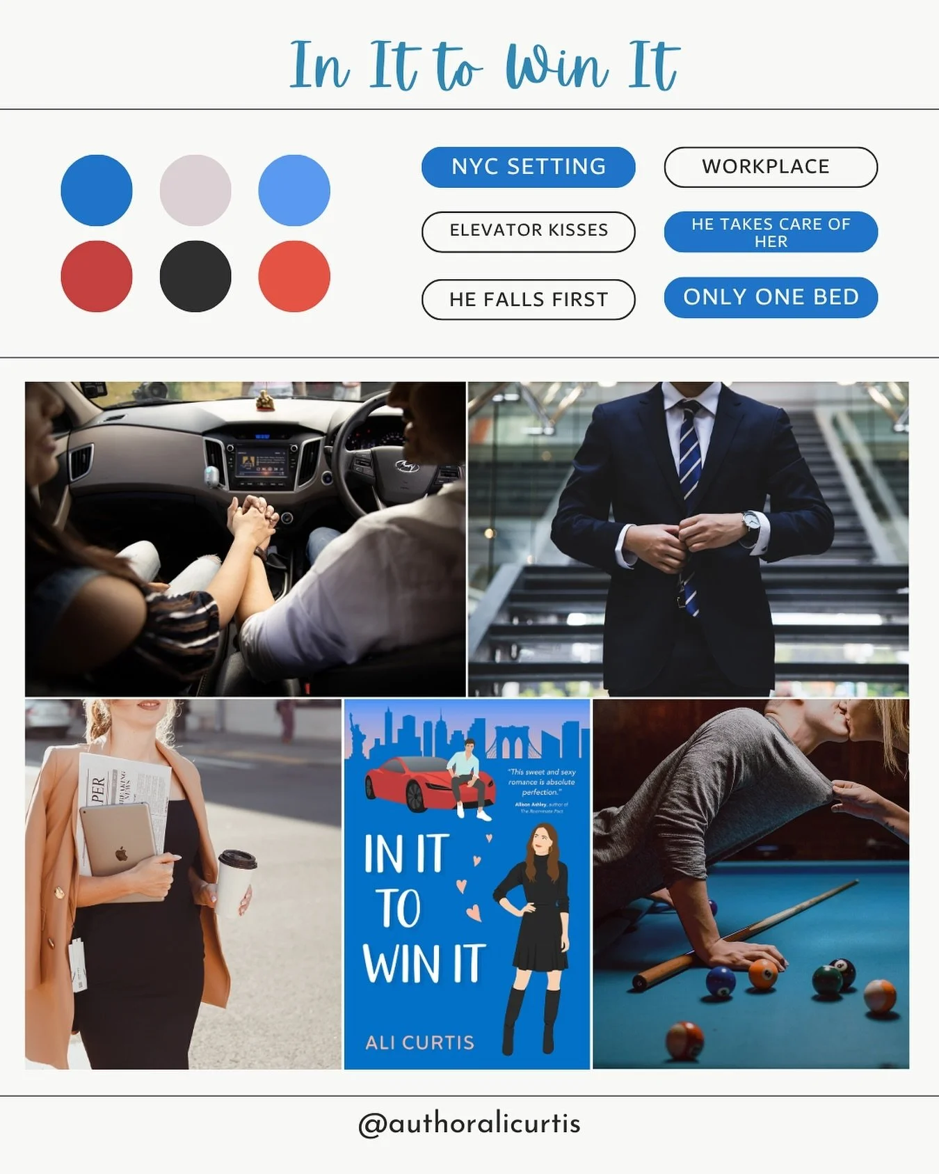 In It to Win It Mood Board! It&rsquo;s so fun to see the cohesive mood of my book all in one place.

What are you favorite type of book posts to see?