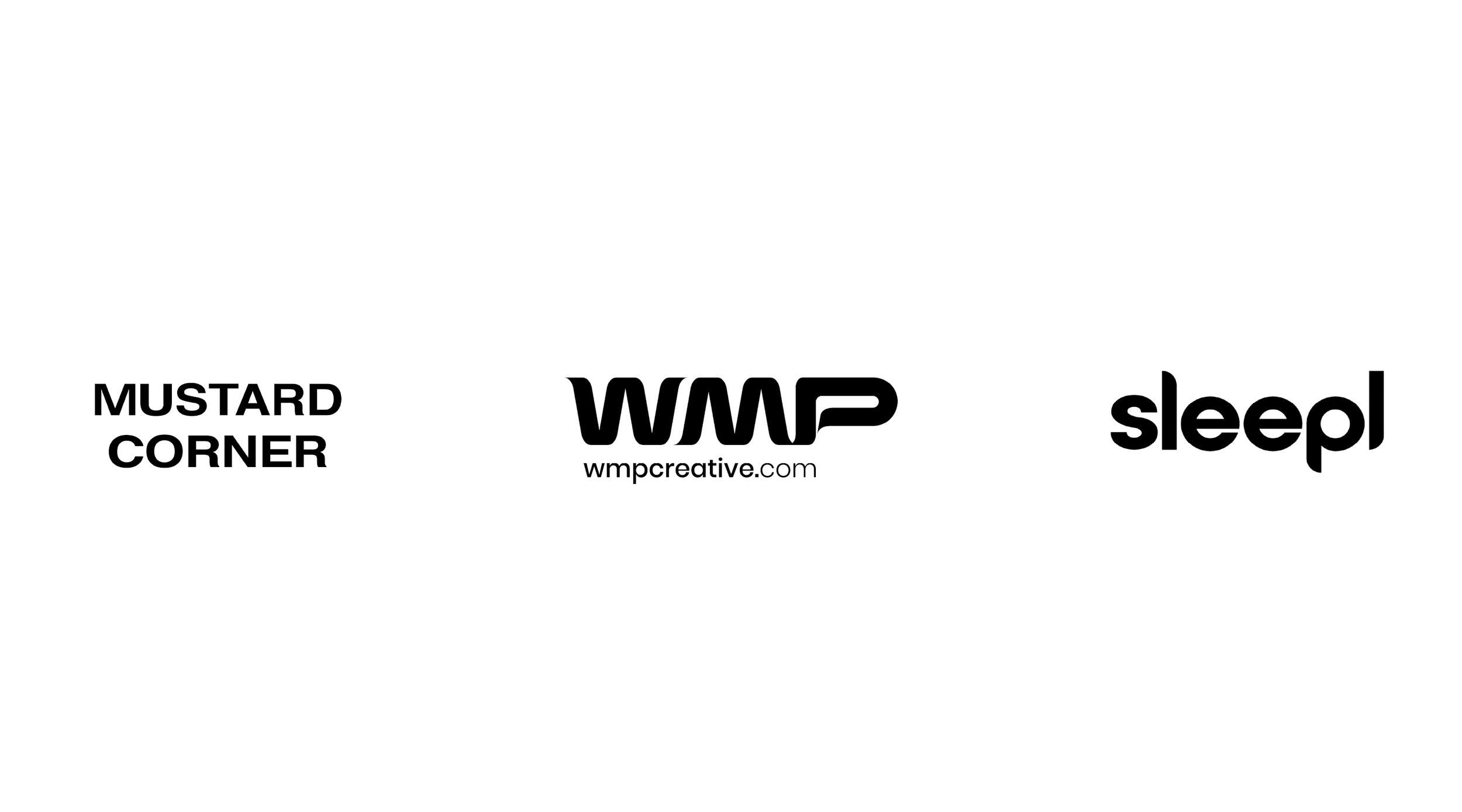 Black logo design featuring the names of music artists and websites, including 'Vijard', 'Corn 13', 'WMP' and 'wmpcreative.com' in various fonts and styles.