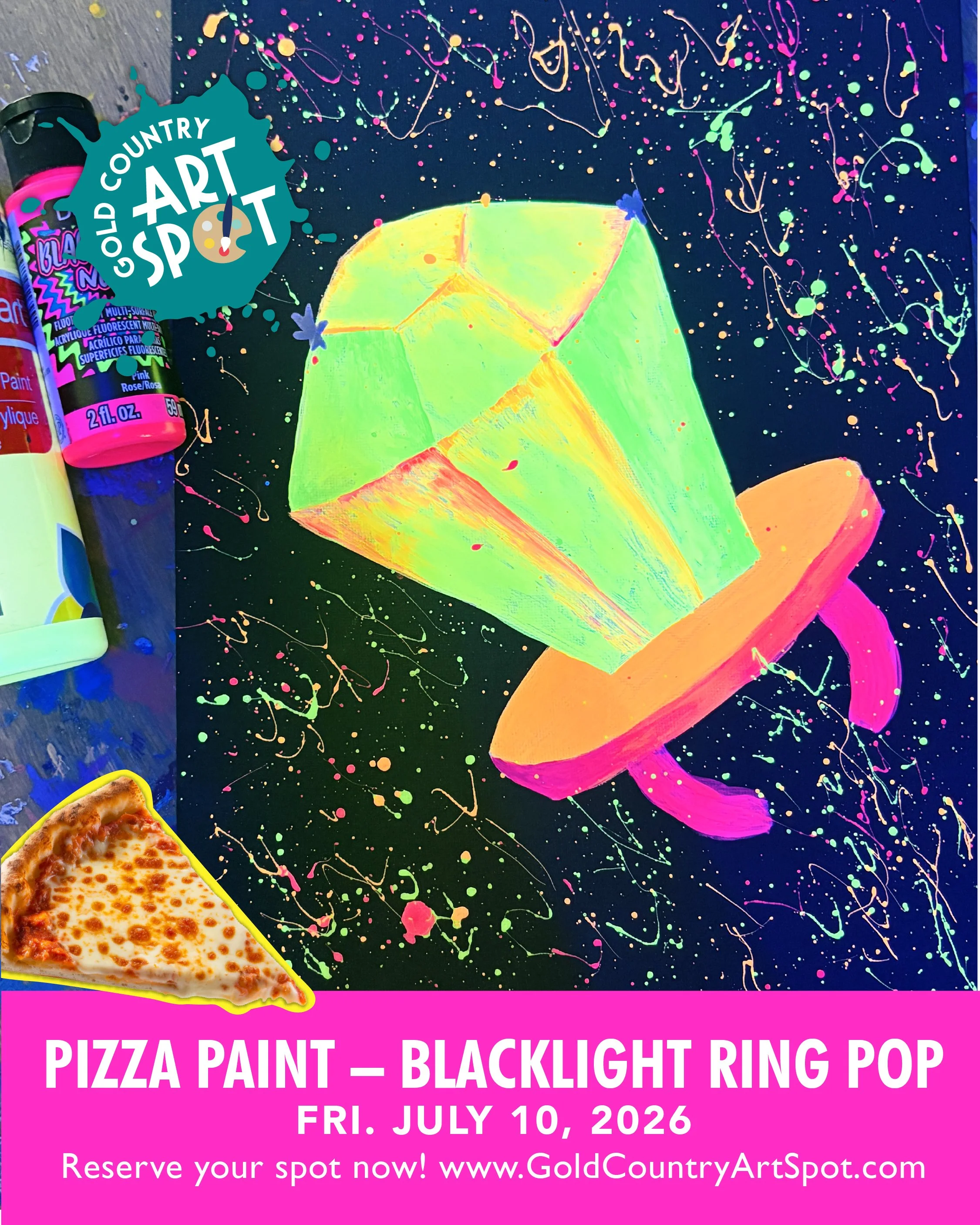 Pizza Paint Night  ::  Ring Pop Blacklight GLOW PARTY ::  Fri. July 10  ::  5-7:00pm