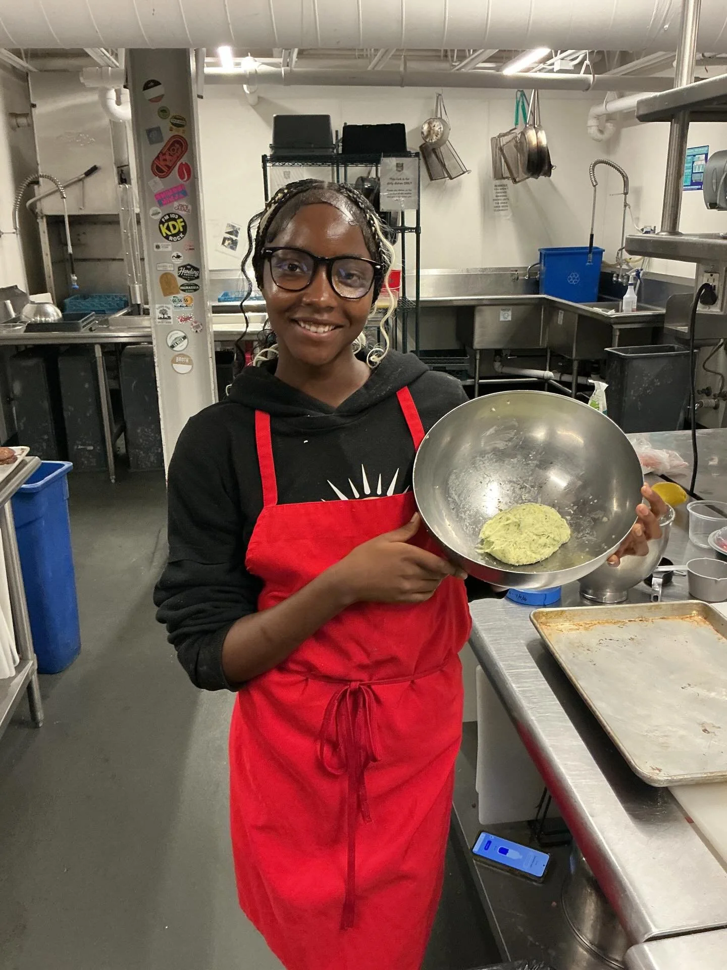 Florence showing off today&rsquo;s homemade butter!