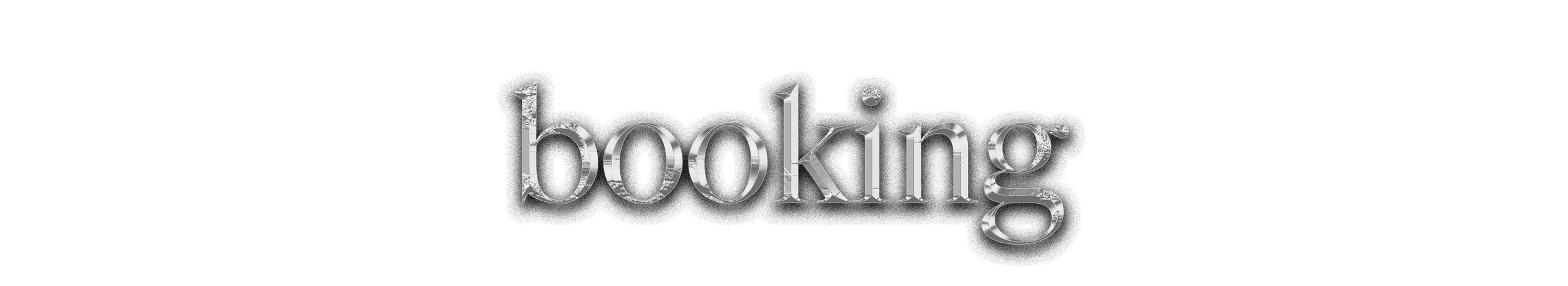 Metallic text that says 'booking' on a black background.