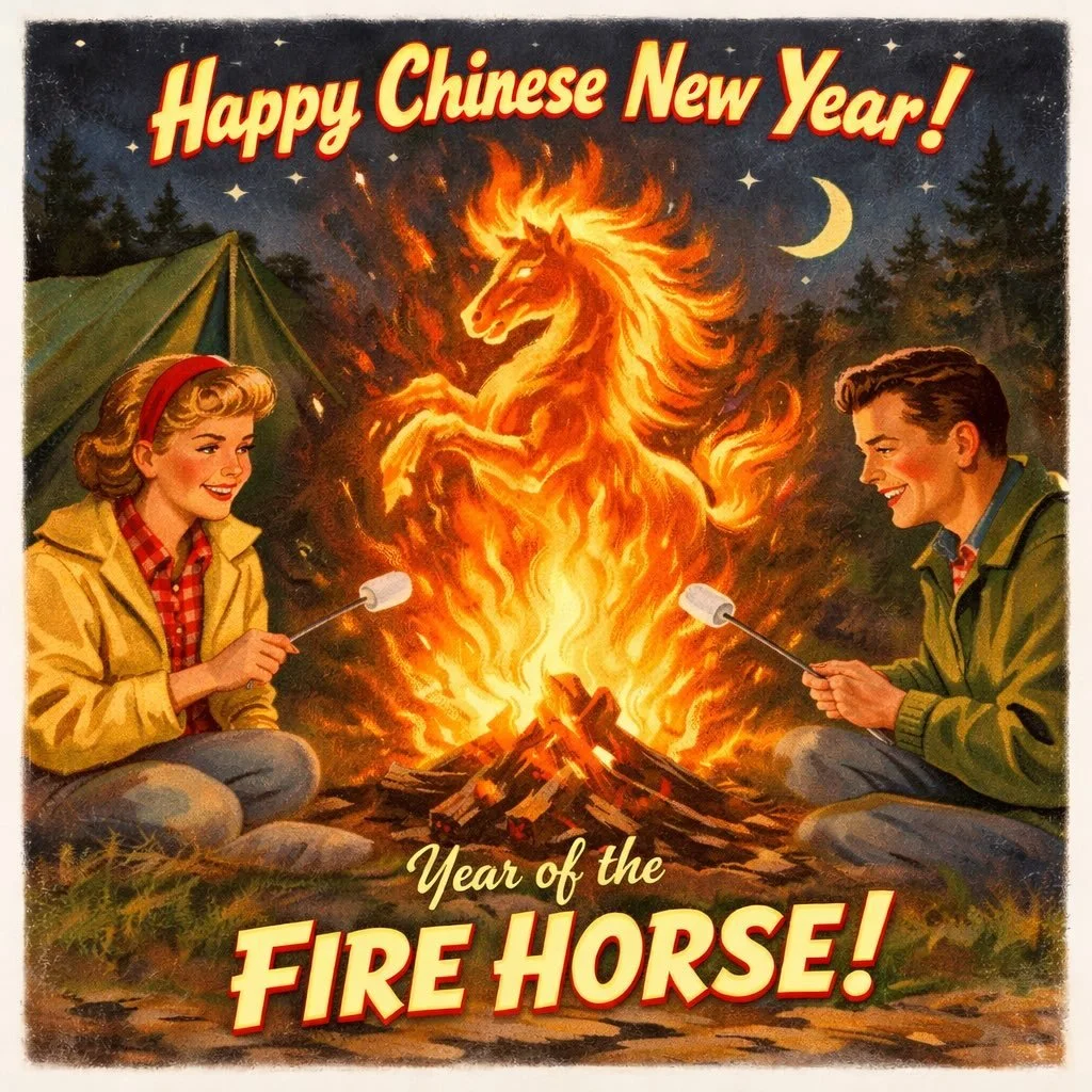 Happy Chinese New Year!🧧🐴🔥 @campdeforestme @happytrailsmaine @lanternbar #camp #fire #firehorse #happyplace #maine