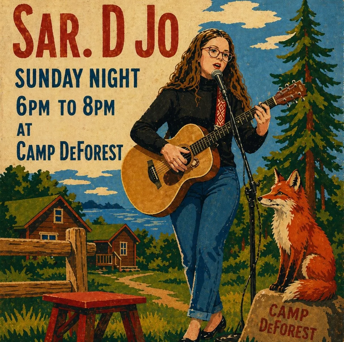 Join us this Sunday night, May 3rd, for the sweet sounds of Sar. D Jo at Camp DeForest.

A Midcoast Maine singer-songwriter, Sar. D Jo brings a mix of original music and distinctive covers&mdash;blending blues, jazz, folk, and pop without staying in 