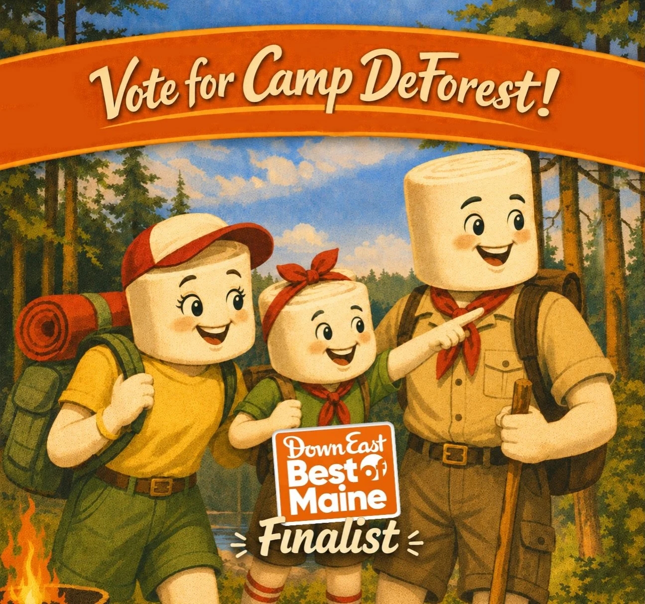 Thanks to our devoted campers, we&rsquo;re a finalist in the @downeastmagazine Best of Maine 2026 competition! But, we need your help to clench victory! The competition runs May 12-June 12 and every vote counts! Point your browser here to get started