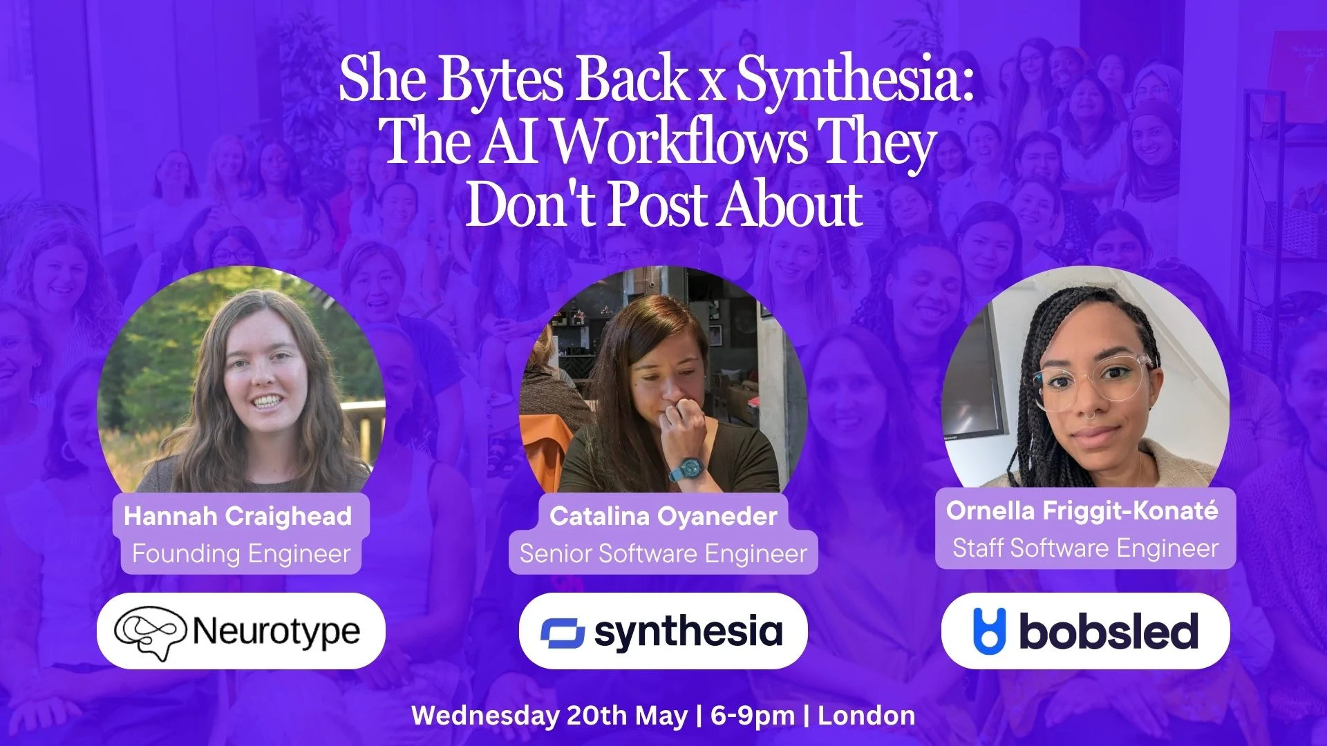 She Bytes Back × Synthesia: The AI Workflows They Don't Post About (in-person)